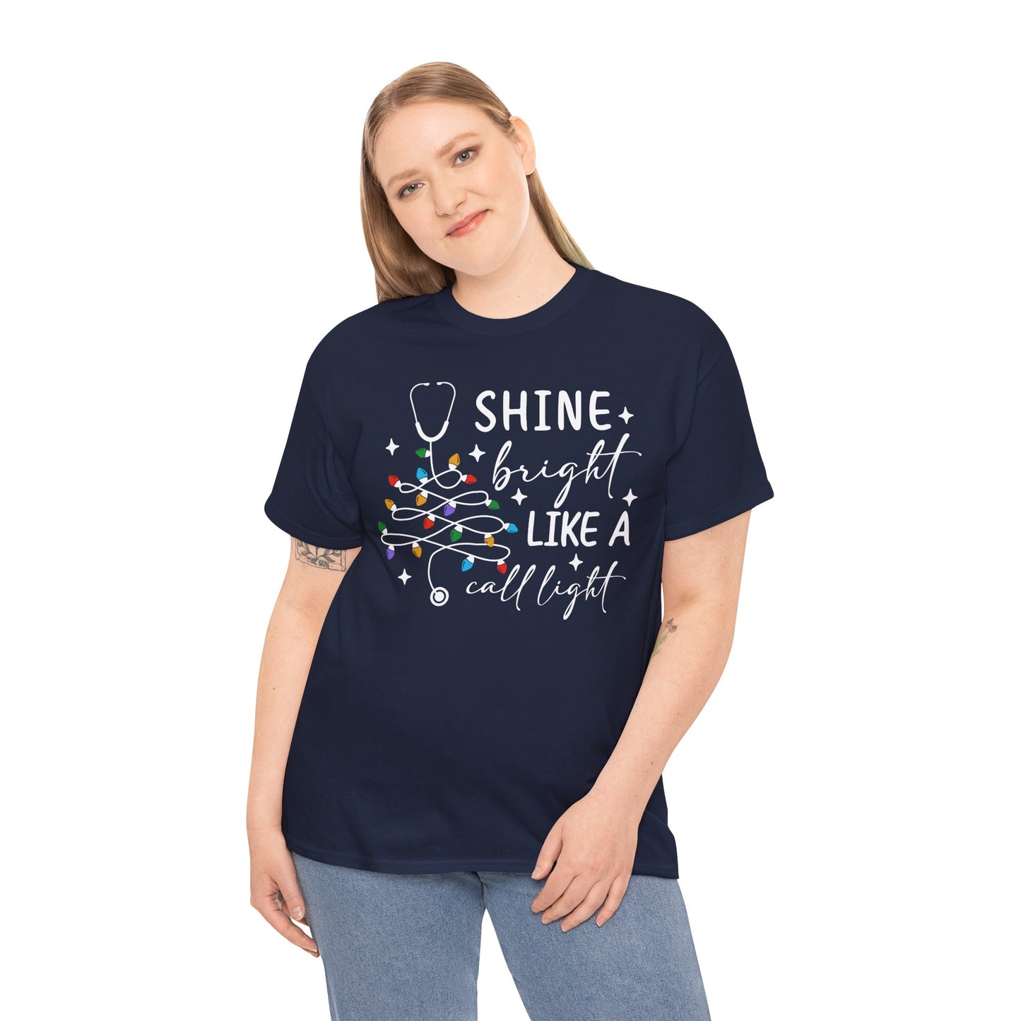 Shine Bright Like a Call Light™ | Nurse Christmas Shirt | Cute RN CNA Holiday Lights Tee | Healthcare Worker Christmas Gift