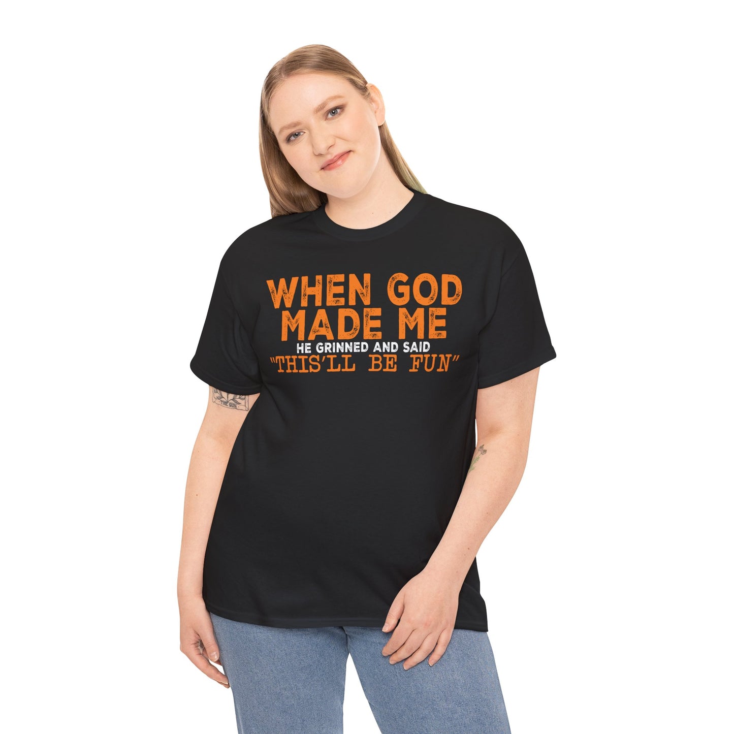 'When God Made Me He Grinned' Graphic Tee — Inspirational Religious Christian T-Shirt
