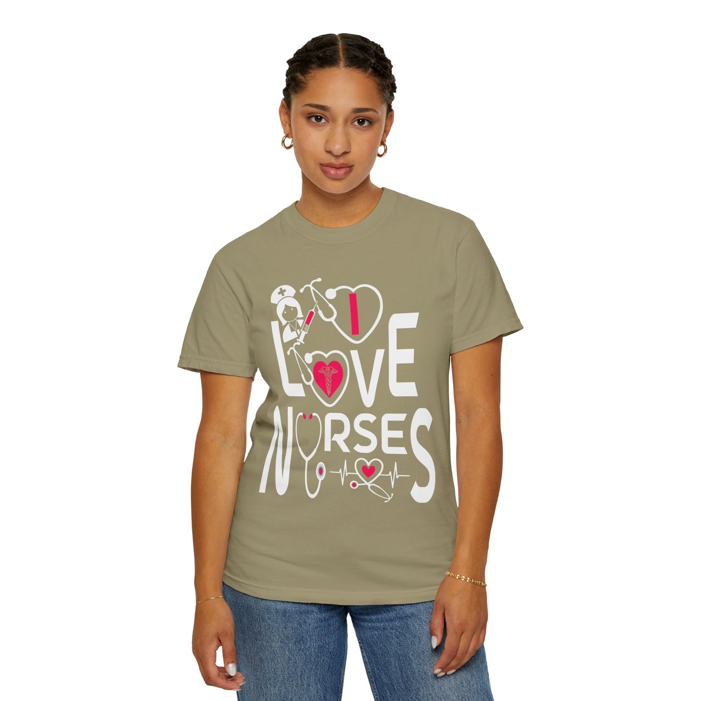 Comfort Colors "I Love Nurses "T-Shirt - Unisex Garment-Dyed Tee for Healthcare Heroes