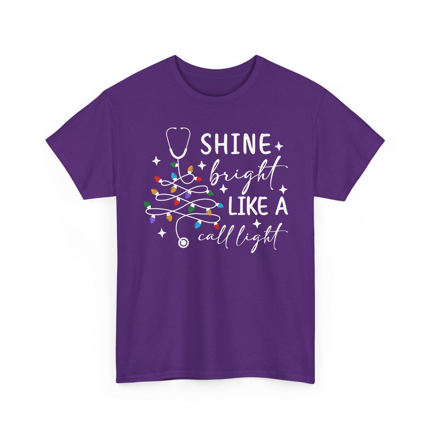 Shine Bright Like a Call Light™ | Nurse Christmas Shirt | Cute RN CNA Holiday Lights Tee | Healthcare Worker Christmas Gift