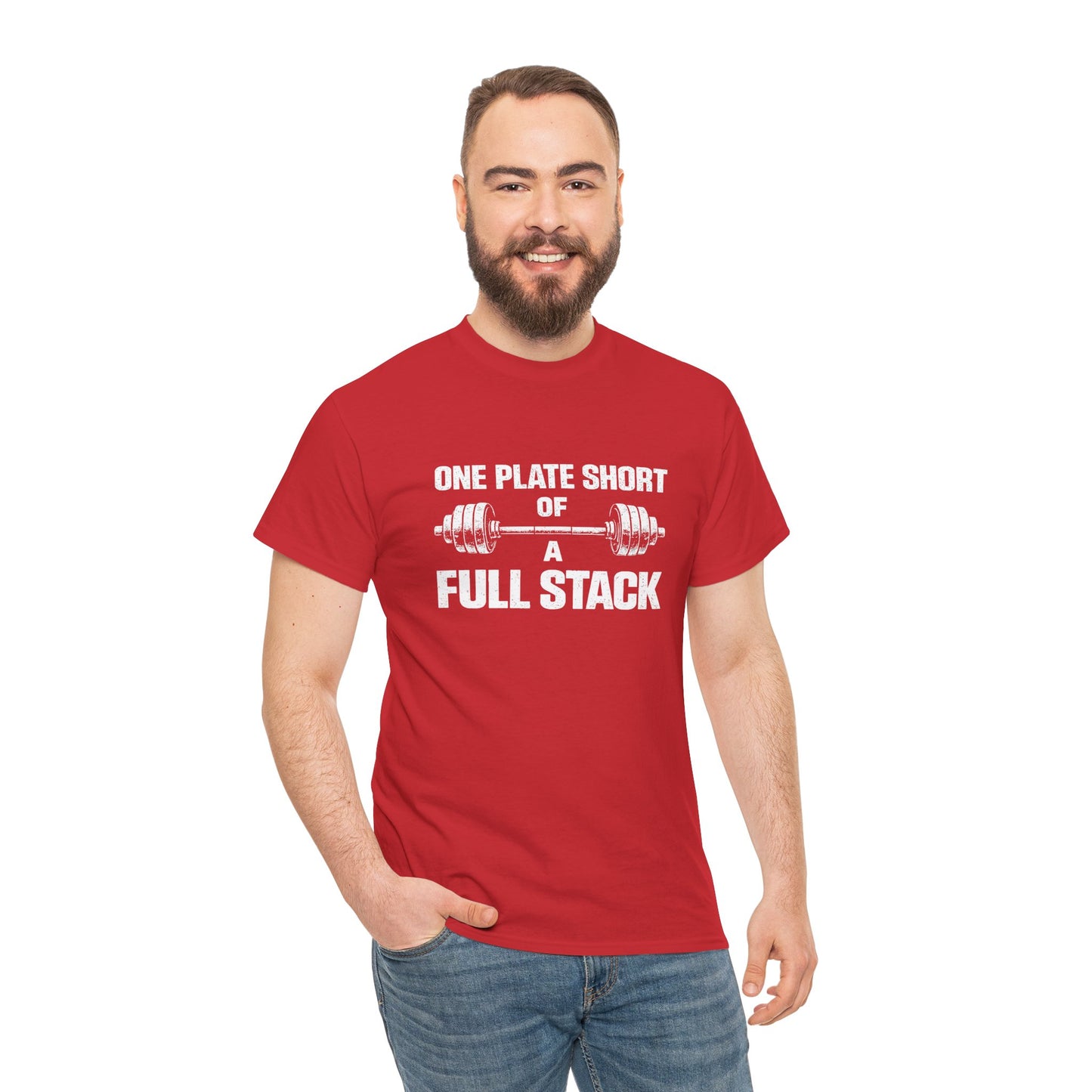 One Plate Short of a Full Stack Gym Shirt – Funny Weightlifting T-Shirt – Gym Humor Tee