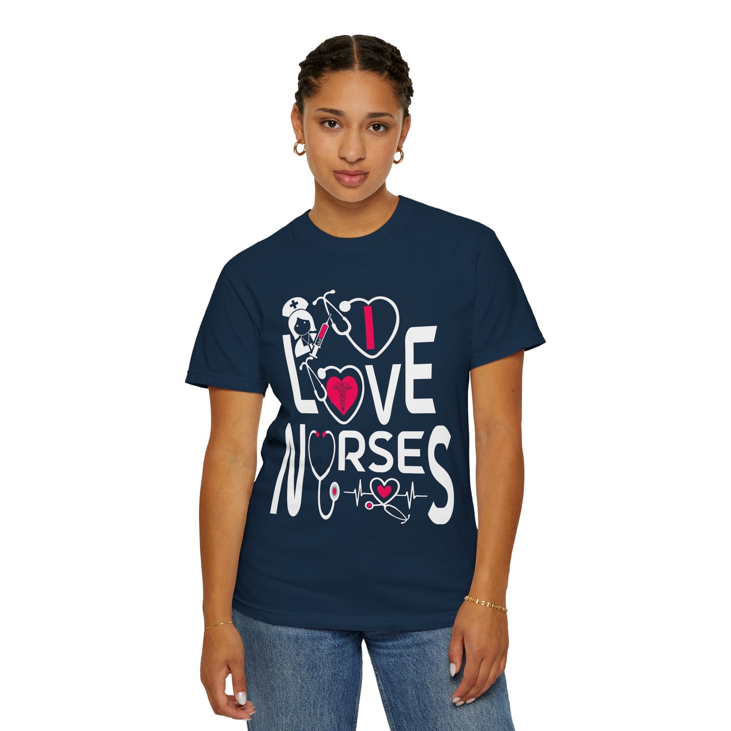Comfort Colors "I Love Nurses "T-Shirt - Unisex Garment-Dyed Tee for Healthcare Heroes