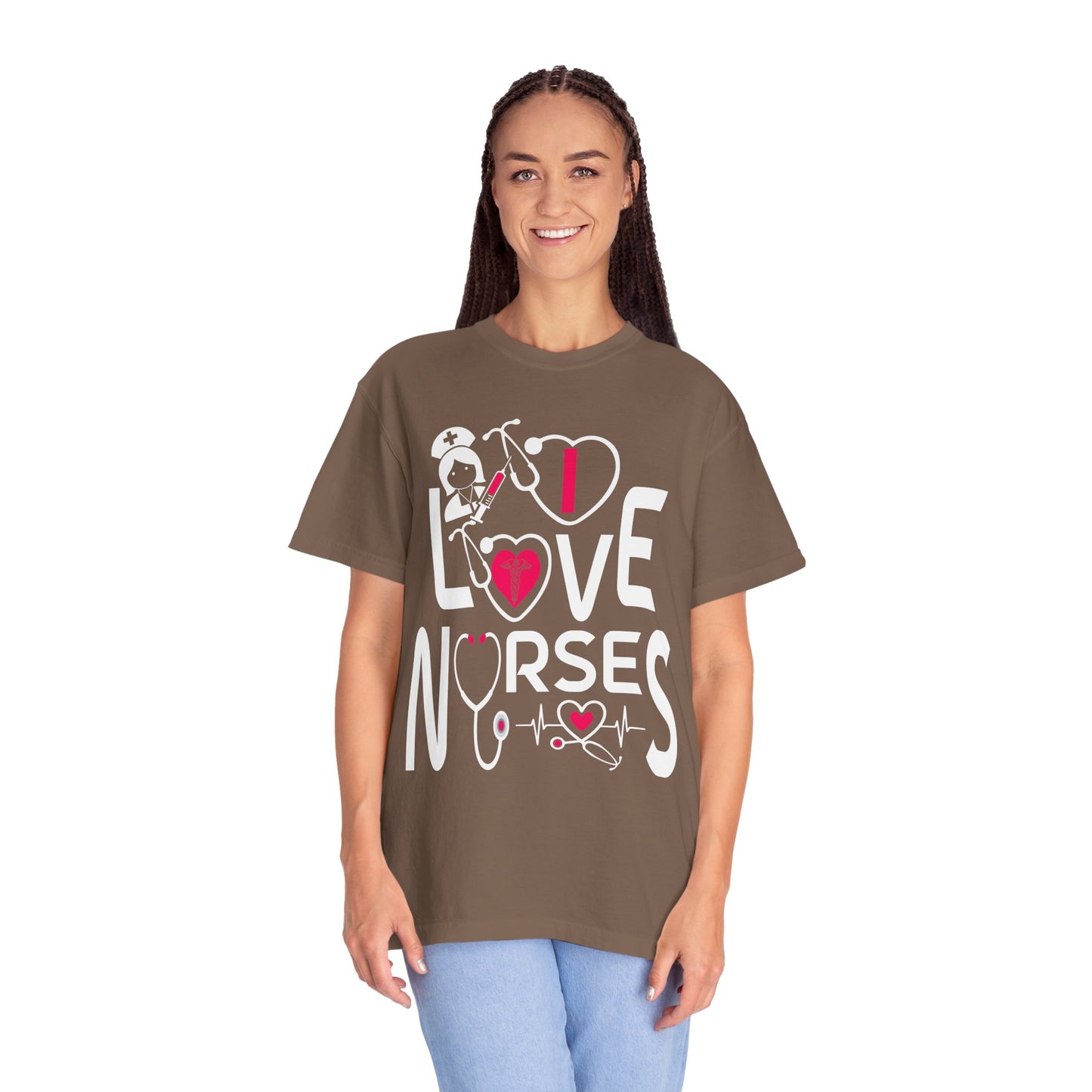 Comfort Colors "I Love Nurses "T-Shirt - Unisex Garment-Dyed Tee for Healthcare Heroes