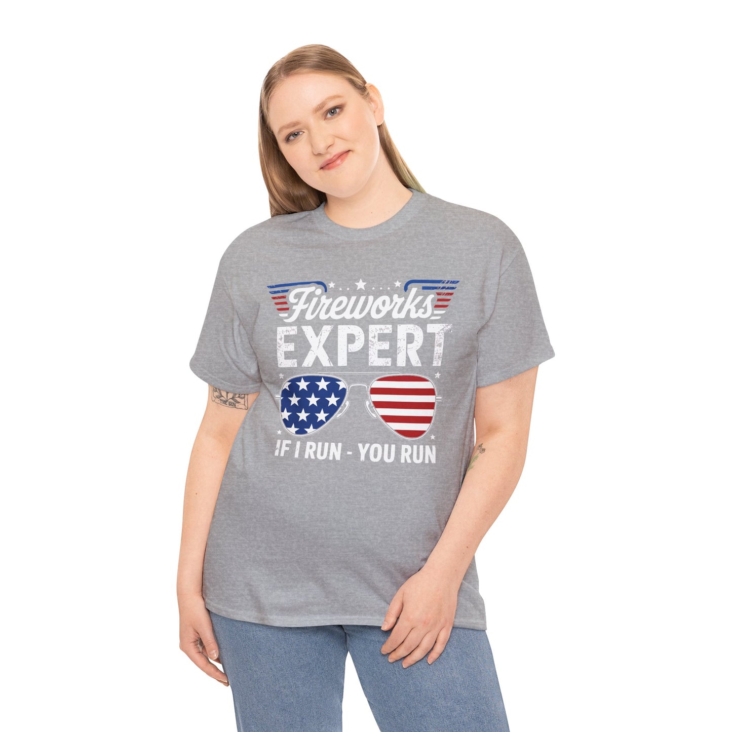 T-Shirt Fireworks Expert if I run You Run Unisex Heavy Cotton Tee