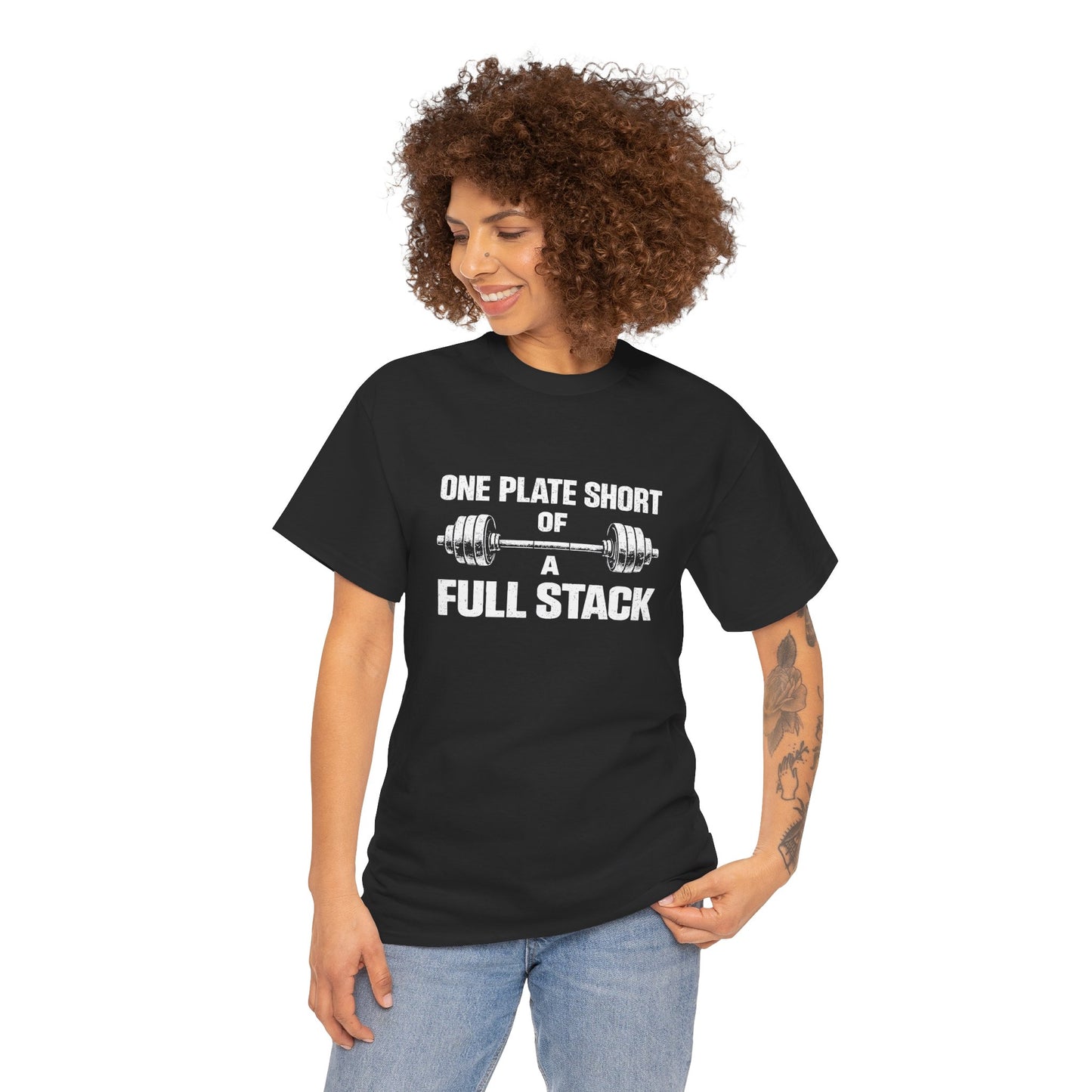 One Plate Short of a Full Stack Gym Shirt – Funny Weightlifting T-Shirt – Gym Humor Tee