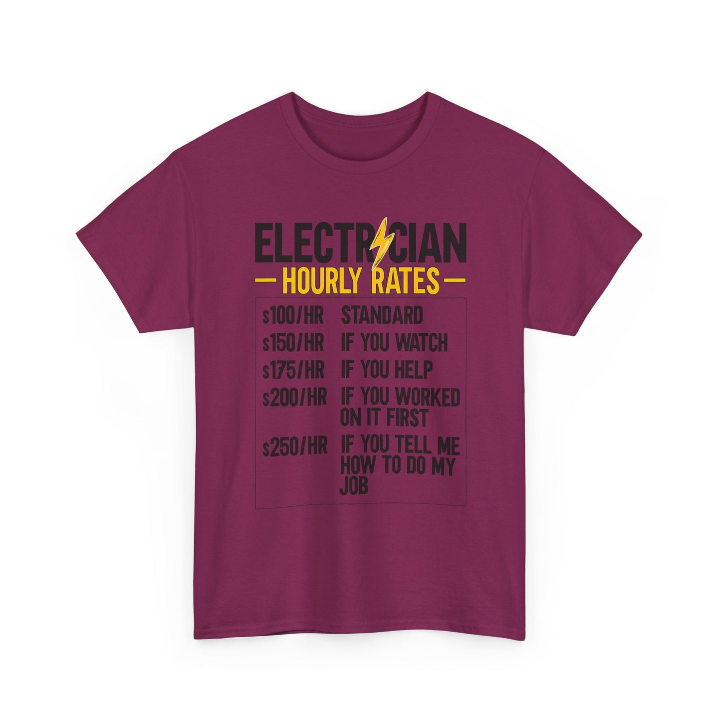 Electrician Hourly Rates T-Shirt | Funny Tradesman Tee
