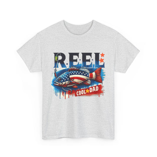 Gildan 5000 "Reel Cool Dad" Tee - Patriotic Fishing T-Shirt for Dads in Four Colors & Many Sizes