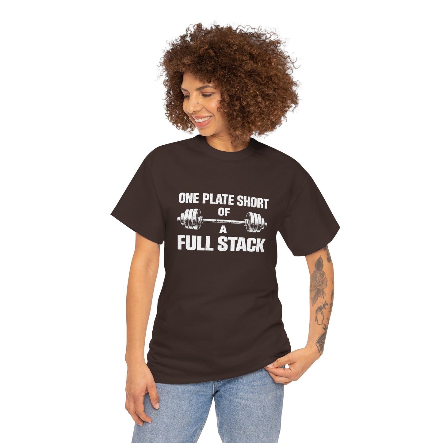 One Plate Short of a Full Stack Gym Shirt – Funny Weightlifting T-Shirt – Gym Humor Tee
