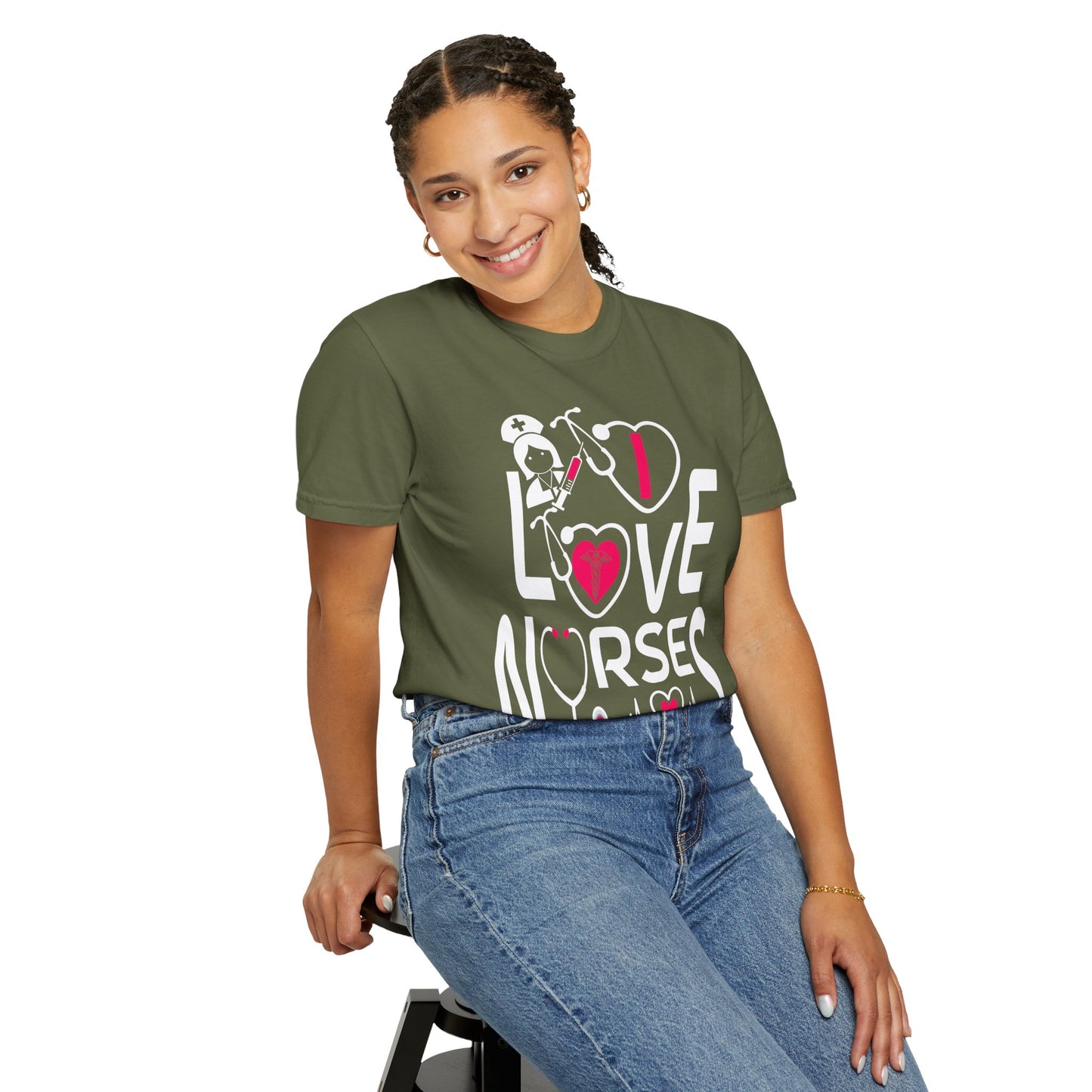 Comfort Colors "I Love Nurses "T-Shirt - Unisex Garment-Dyed Tee for Healthcare Heroes