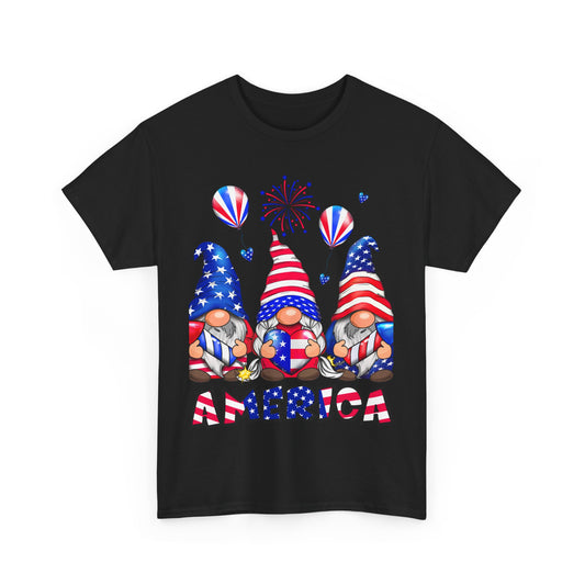 Gildan 5000 Patriotic Gnome Unisex Heavy Cotton Tee for Independence Day Asst. Colors & Sizes