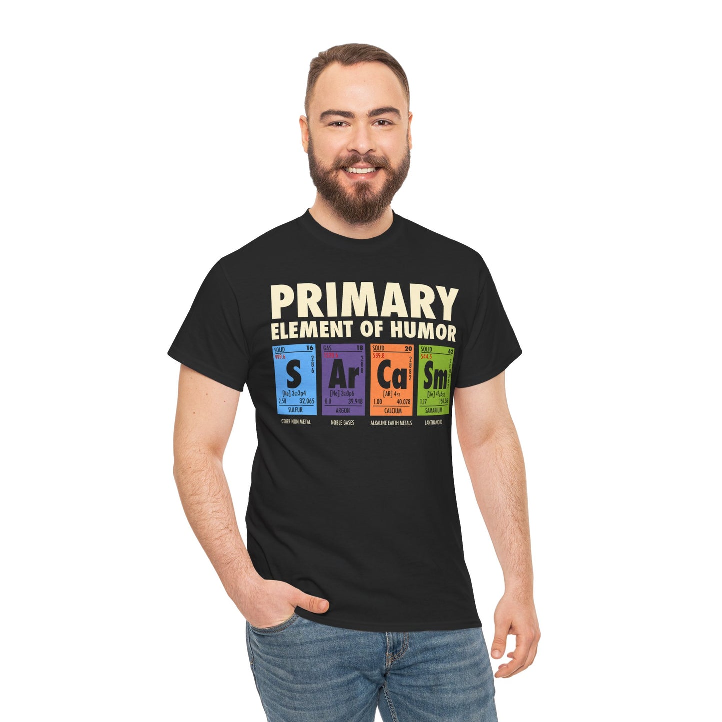 Primary Elements of Humor periodic table T-Shirt | Sarcasm Arrogance Smug