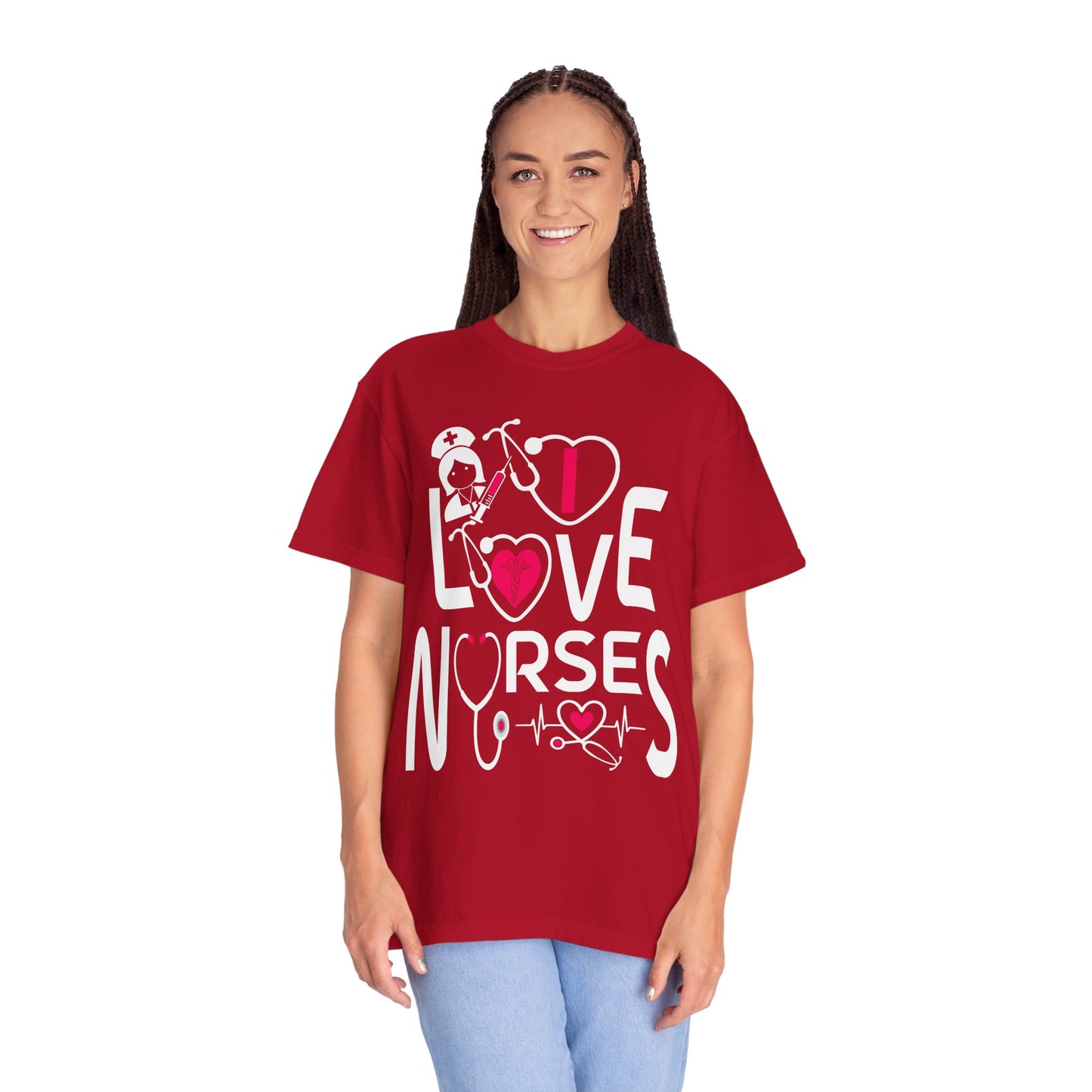 Comfort Colors "I Love Nurses "T-Shirt - Unisex Garment-Dyed Tee for Healthcare Heroes