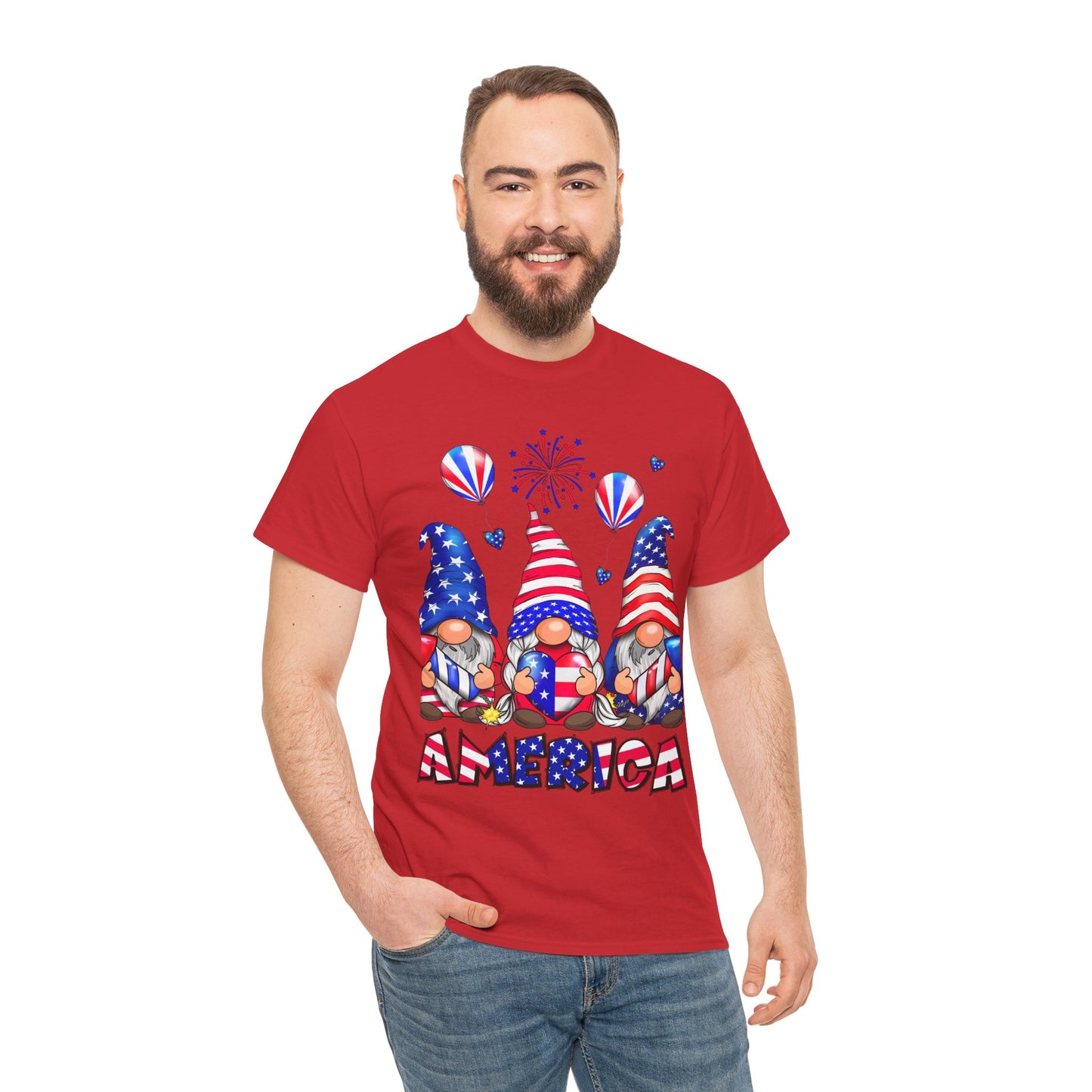 Gildan 5000 Patriotic Gnome Unisex Heavy Cotton Tee for Independence Day Asst. Colors & Sizes