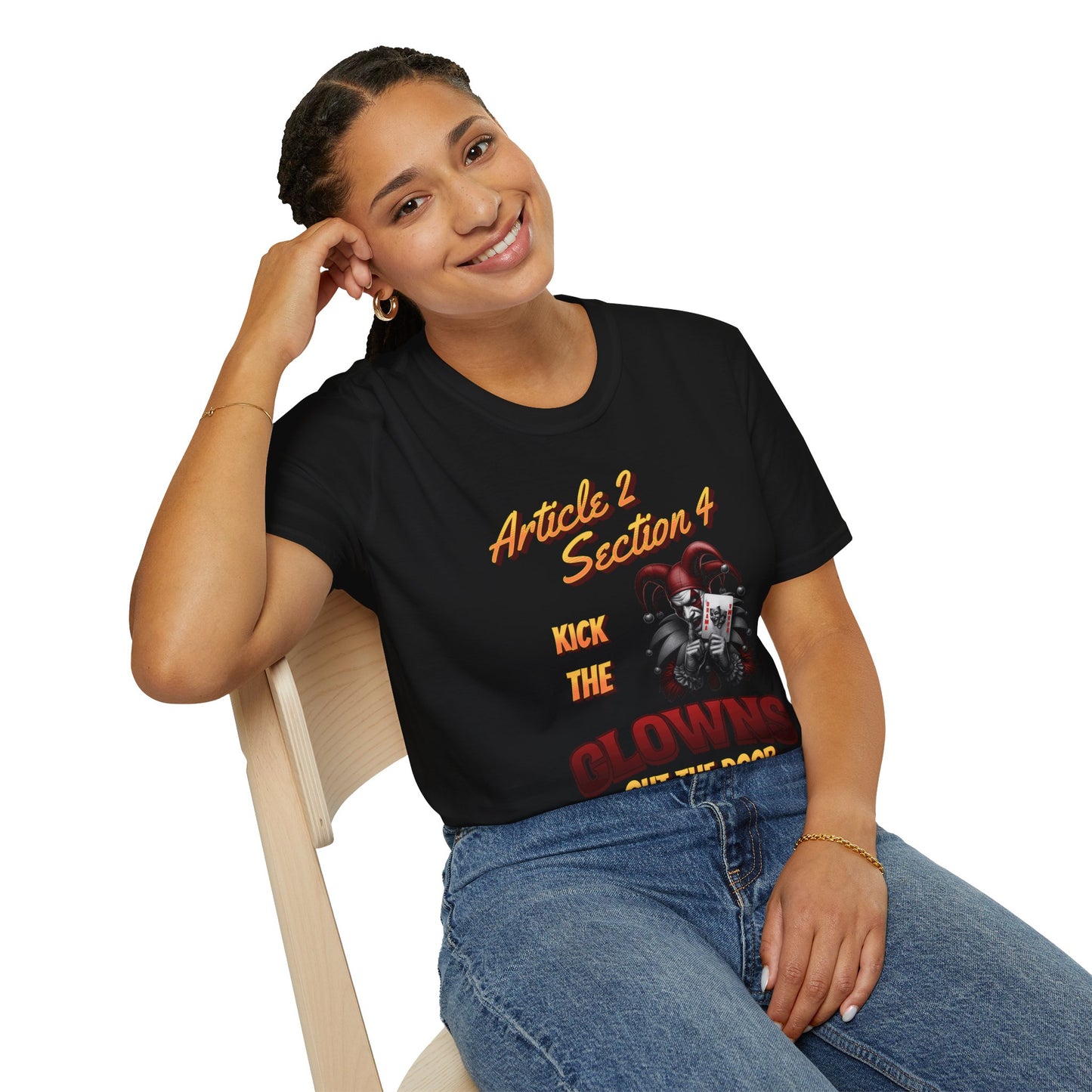 Kick That Clown graphic T-Shirt | Jester Skull Illustration, Article 2 Section 4