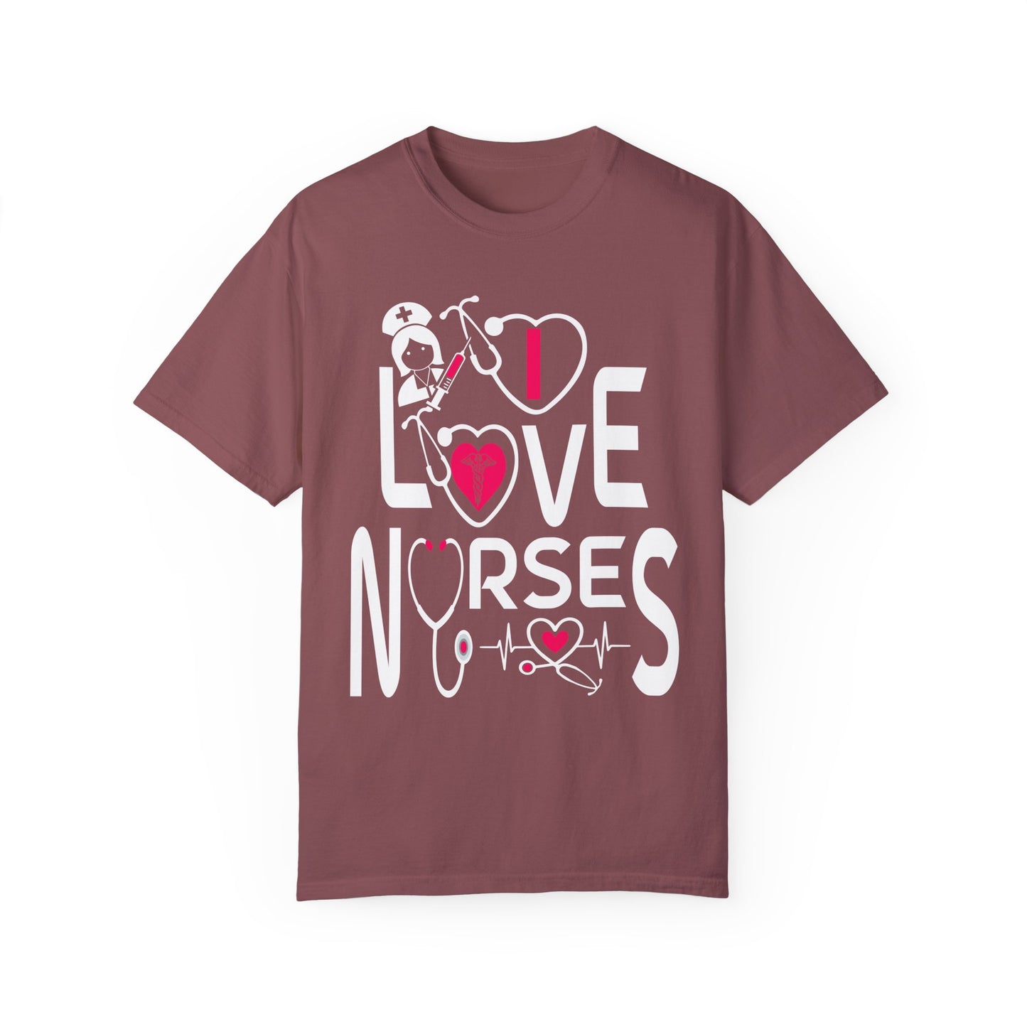 Comfort Colors "I Love Nurses "T-Shirt - Unisex Garment-Dyed Tee for Healthcare Heroes
