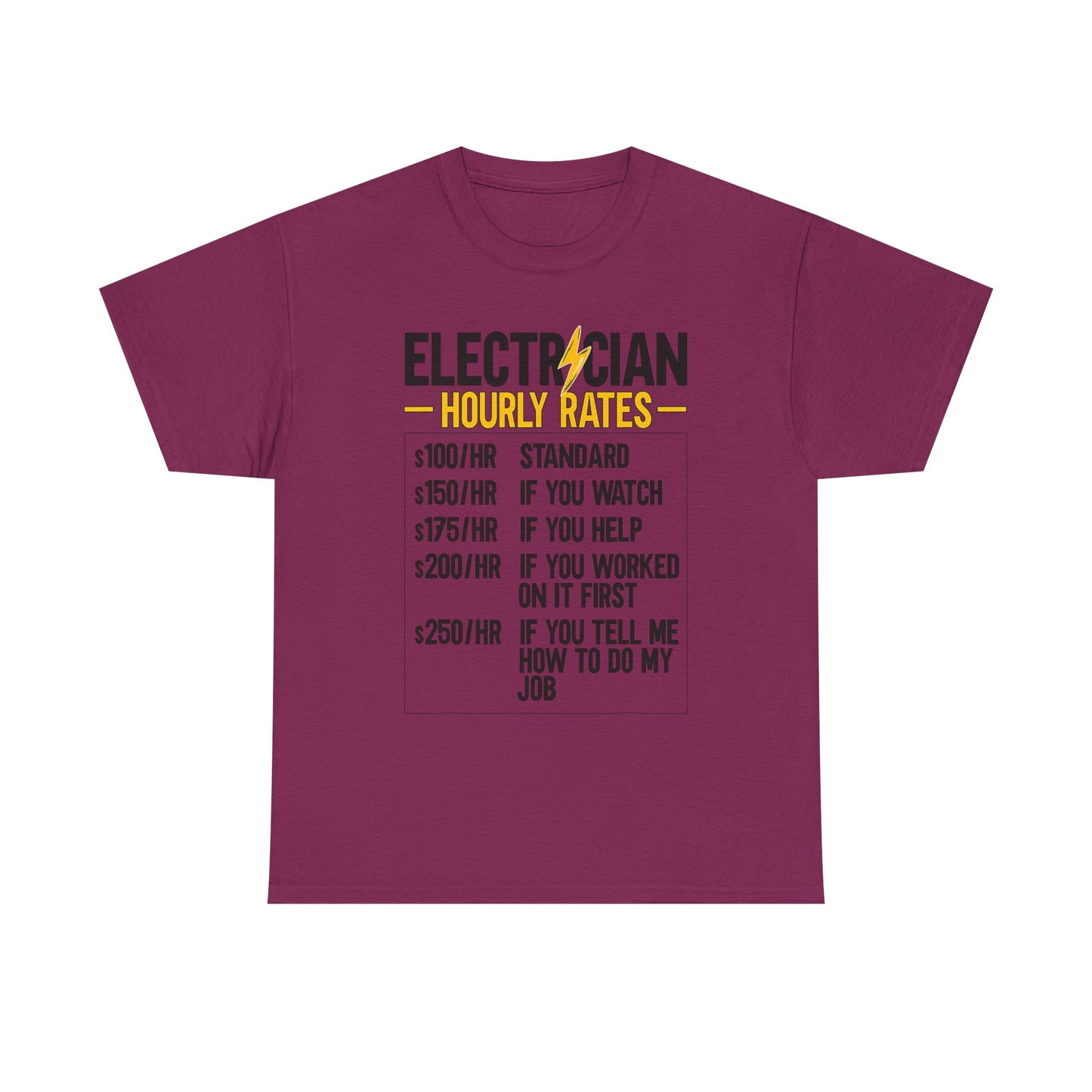 Electrician Hourly Rates T-Shirt | Funny Tradesman Tee