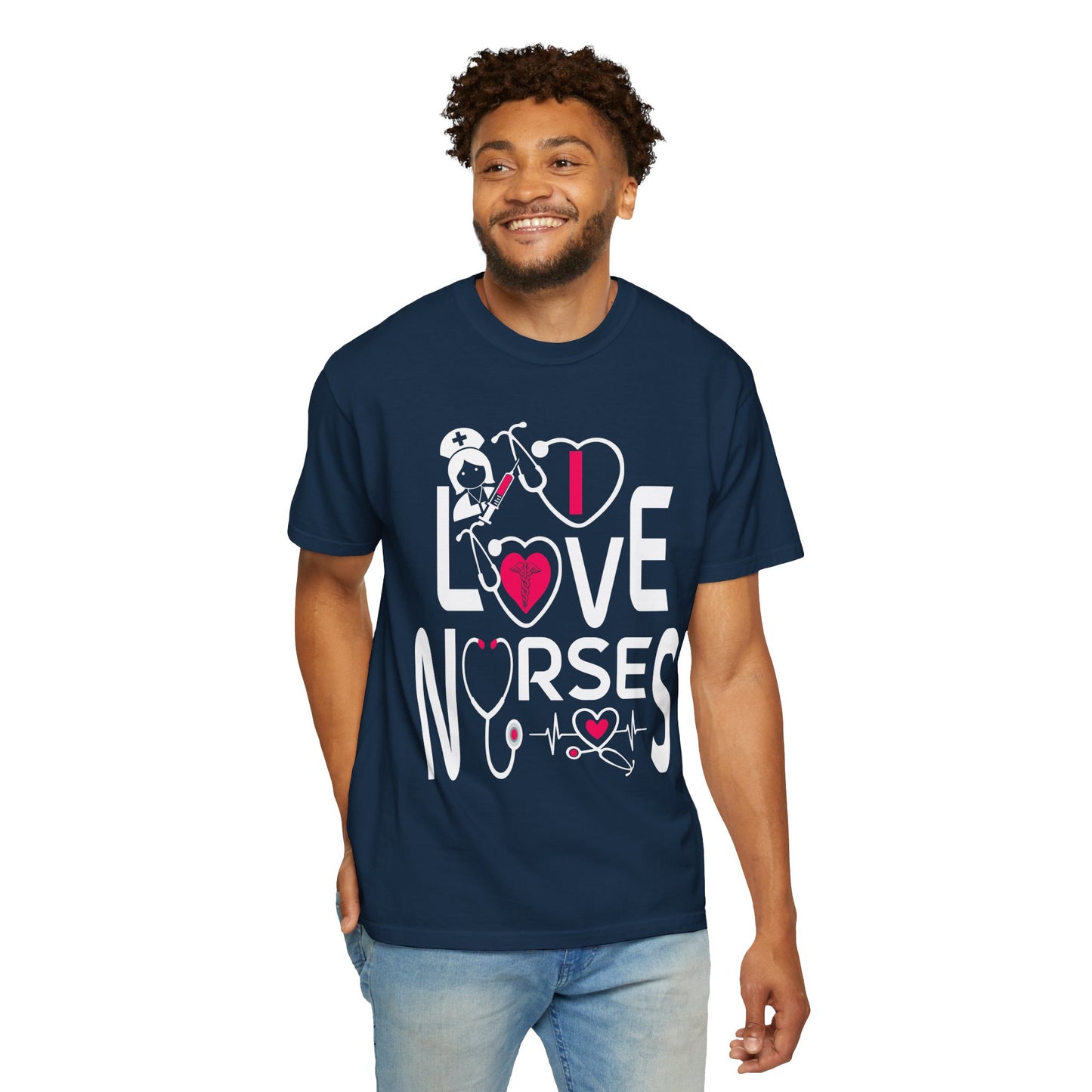 Comfort Colors "I Love Nurses "T-Shirt - Unisex Garment-Dyed Tee for Healthcare Heroes