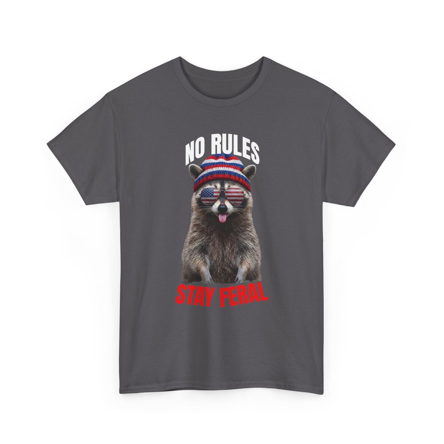 No Rules Stay Feral Raccoon T-Shirt – Funny Patriotic Animal Graphic Tee