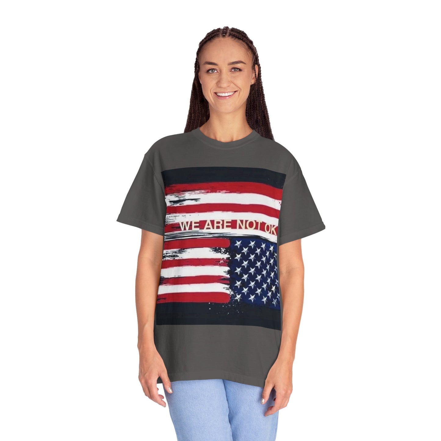 Unisex Garment-Dyed T-shirt with American Flag Design, Casual Wear, Patriotic Shirt, Fourth of July Outfit, Activism Apparel, Everyday Tee