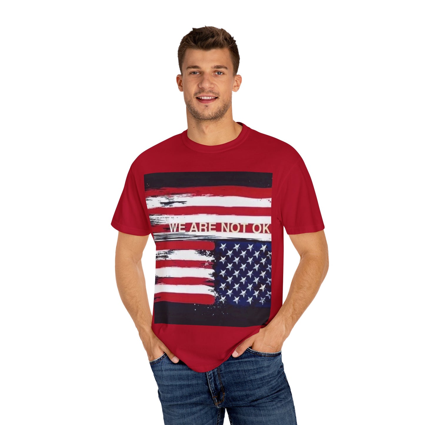 Unisex Garment-Dyed T-shirt with American Flag Design, Casual Wear, Patriotic Shirt, Fourth of July Outfit, Activism Apparel, Everyday Tee