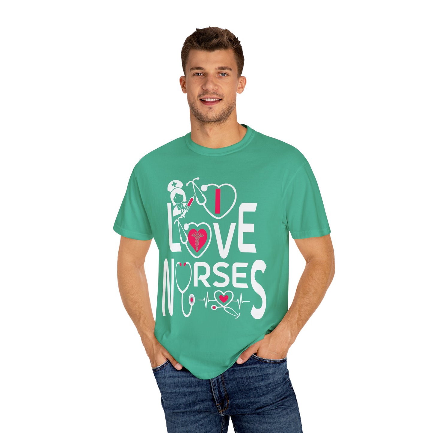 Comfort Colors "I Love Nurses "T-Shirt - Unisex Garment-Dyed Tee for Healthcare Heroes