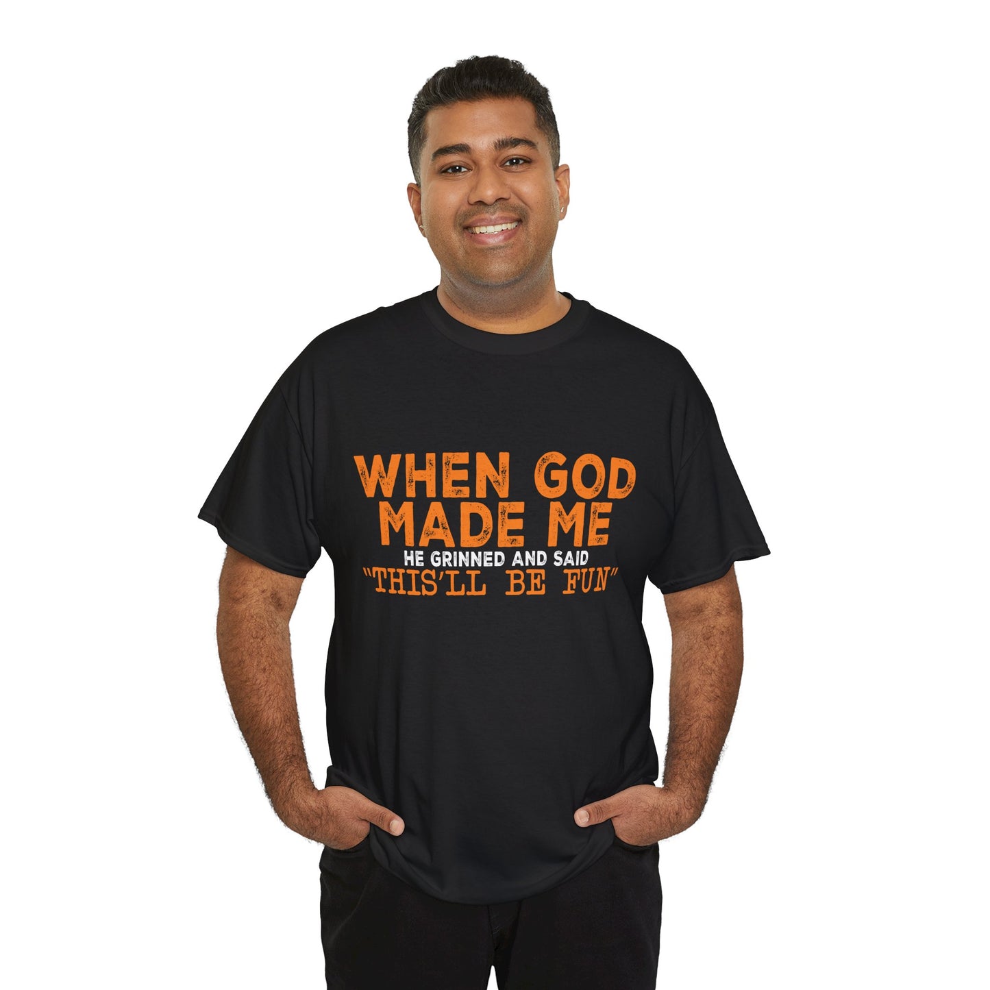 'When God Made Me He Grinned' Graphic Tee — Inspirational Religious Christian T-Shirt
