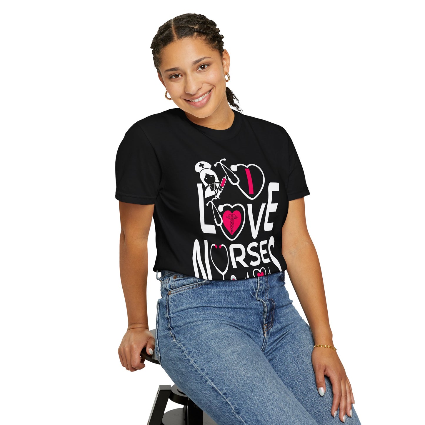 Comfort Colors "I Love Nurses "T-Shirt - Unisex Garment-Dyed Tee for Healthcare Heroes