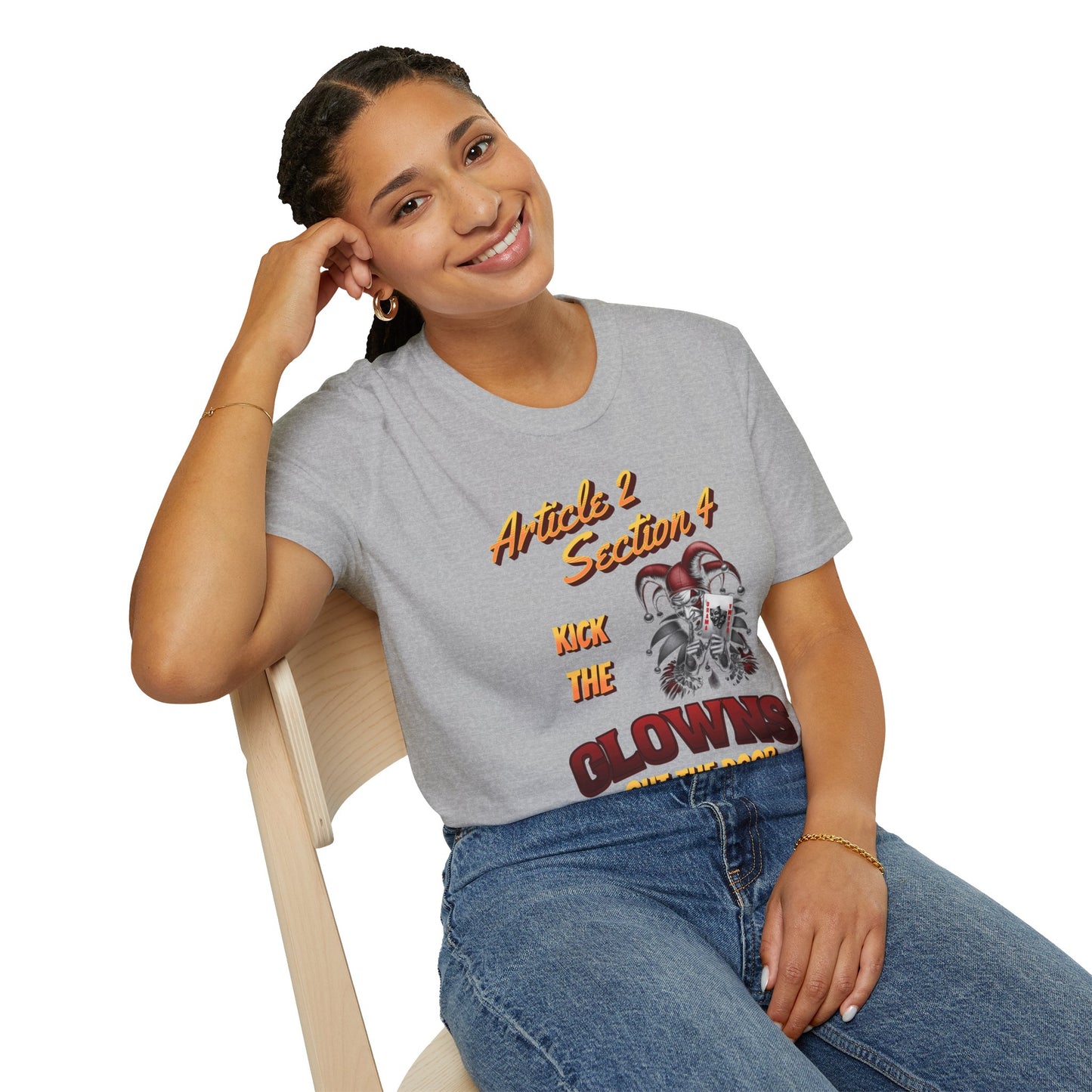 Kick That Clown graphic T-Shirt | Jester Skull Illustration, Article 2 Section 4