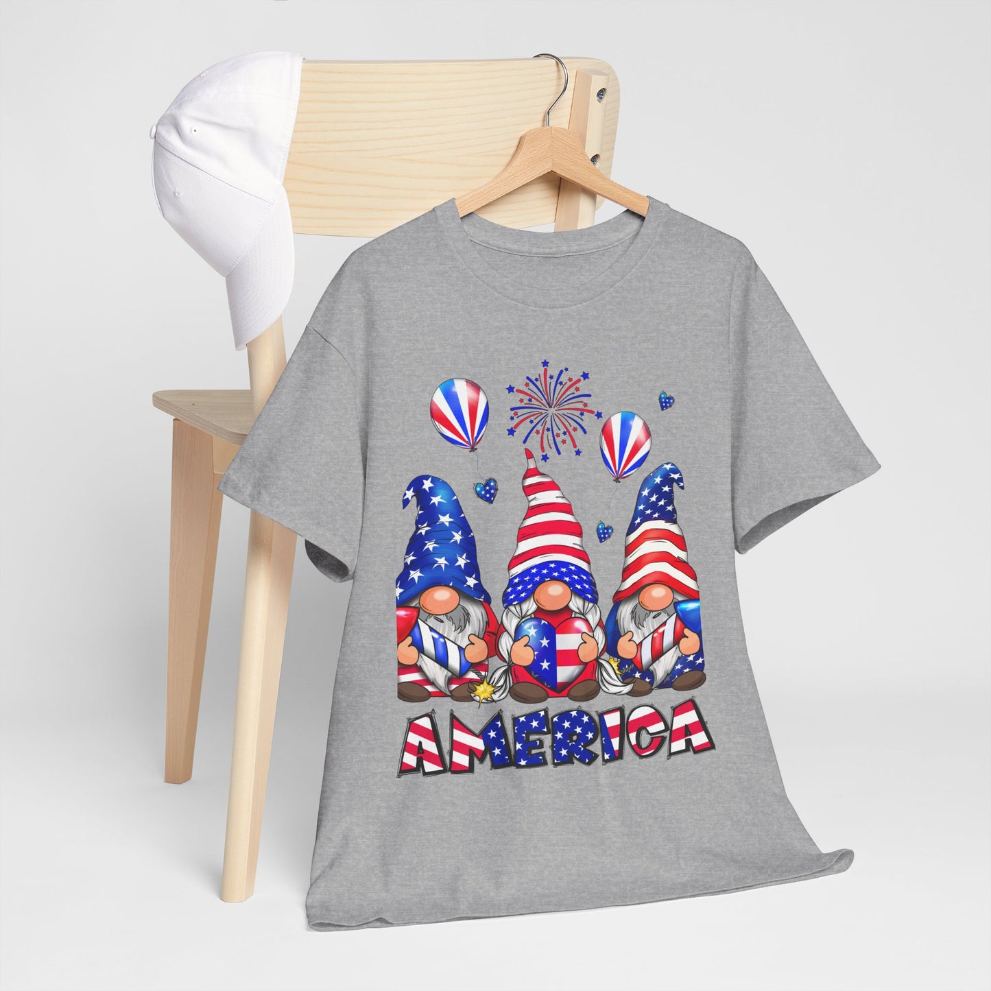 Gildan 5000 Patriotic Gnome Unisex Heavy Cotton Tee for Independence Day Asst. Colors & Sizes