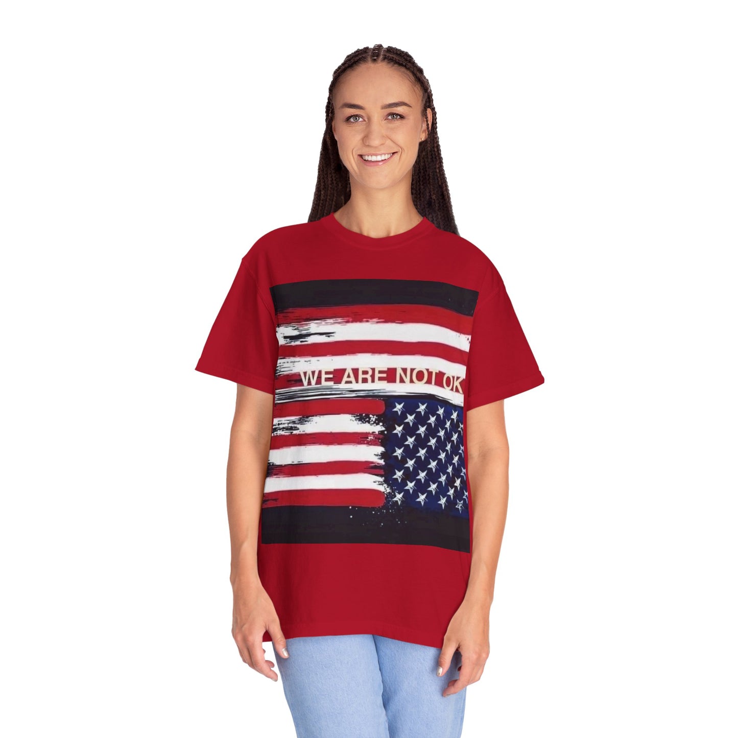 Unisex Garment-Dyed T-shirt with American Flag Design, Casual Wear, Patriotic Shirt, Fourth of July Outfit, Activism Apparel, Everyday Tee