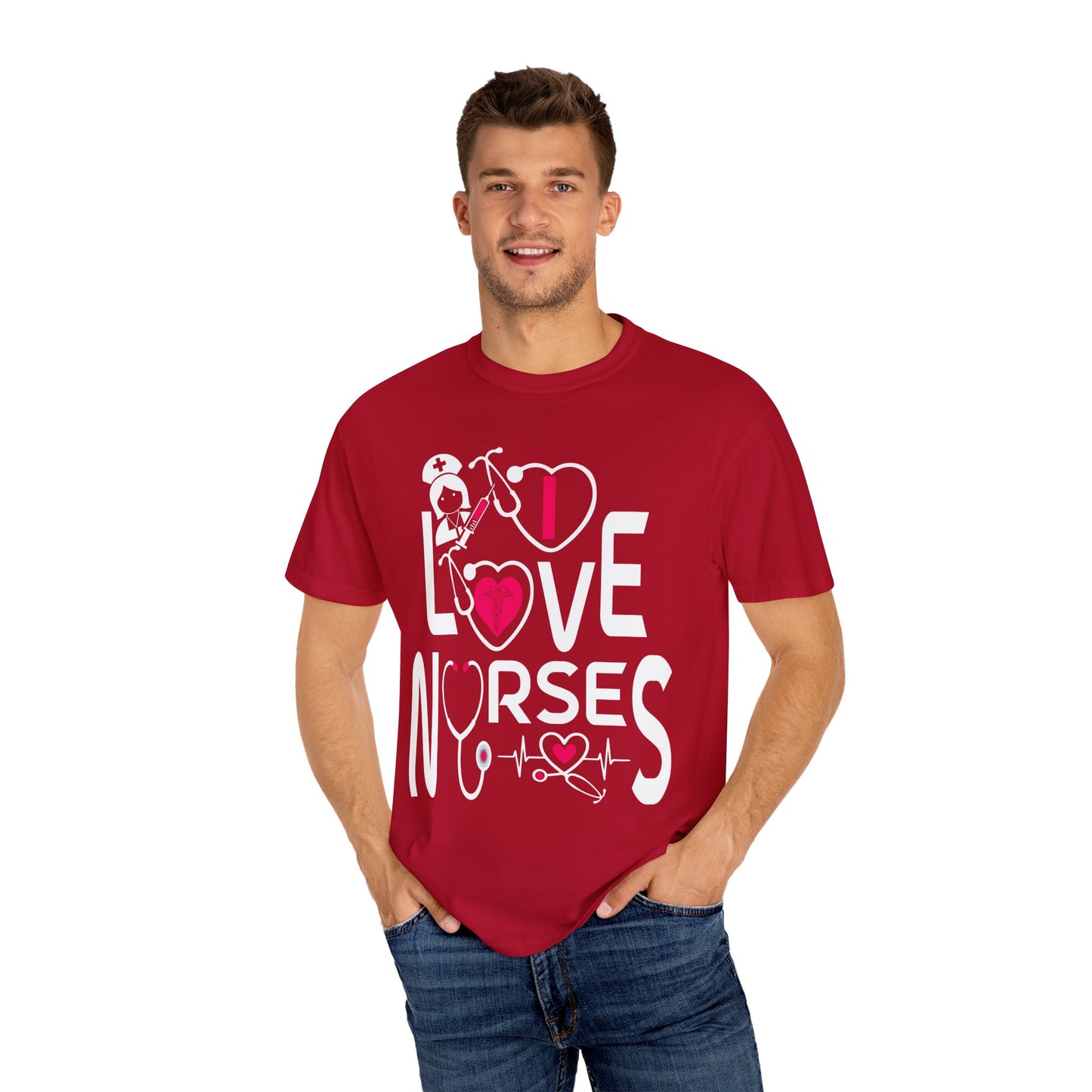 Comfort Colors "I Love Nurses "T-Shirt - Unisex Garment-Dyed Tee for Healthcare Heroes