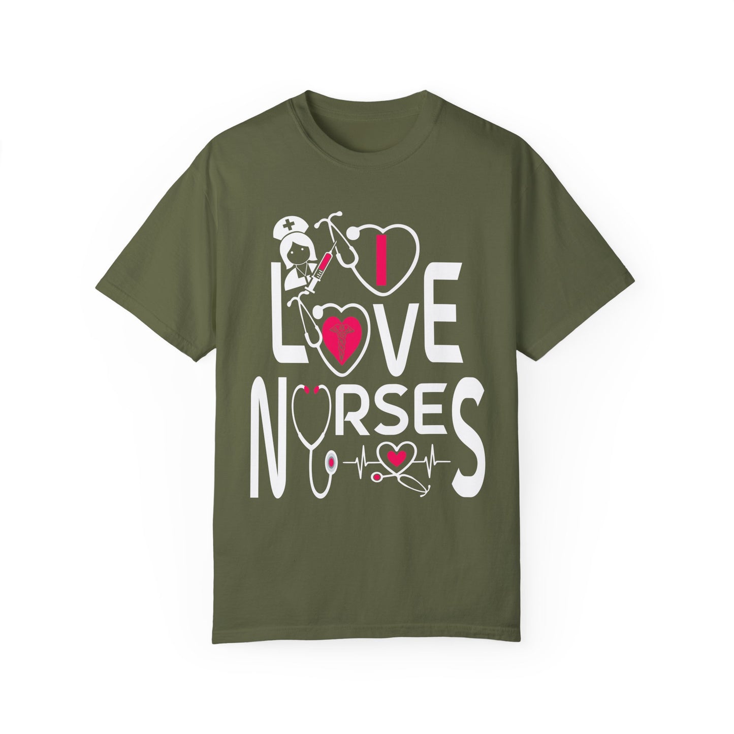Comfort Colors "I Love Nurses "T-Shirt - Unisex Garment-Dyed Tee for Healthcare Heroes