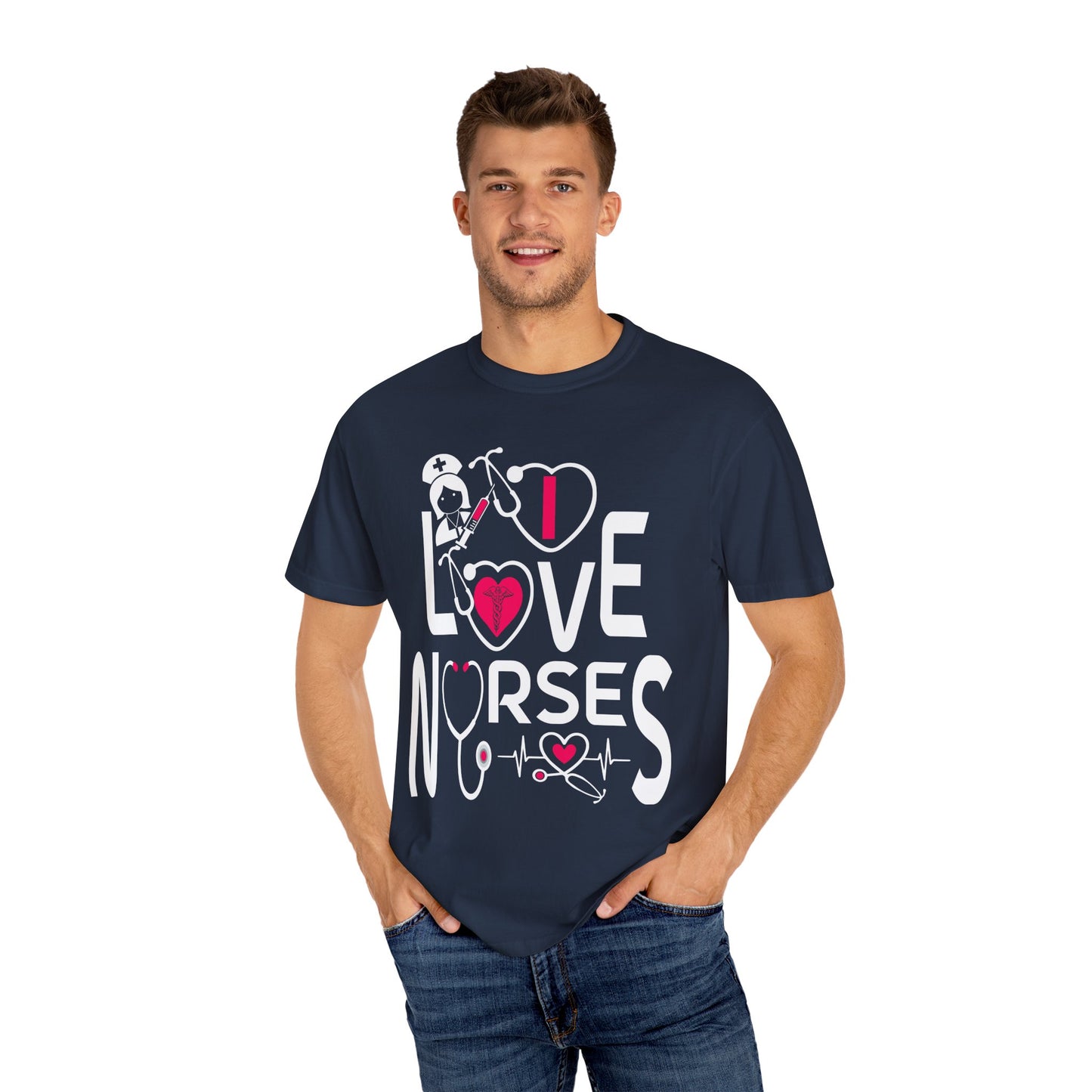 Comfort Colors "I Love Nurses "T-Shirt - Unisex Garment-Dyed Tee for Healthcare Heroes