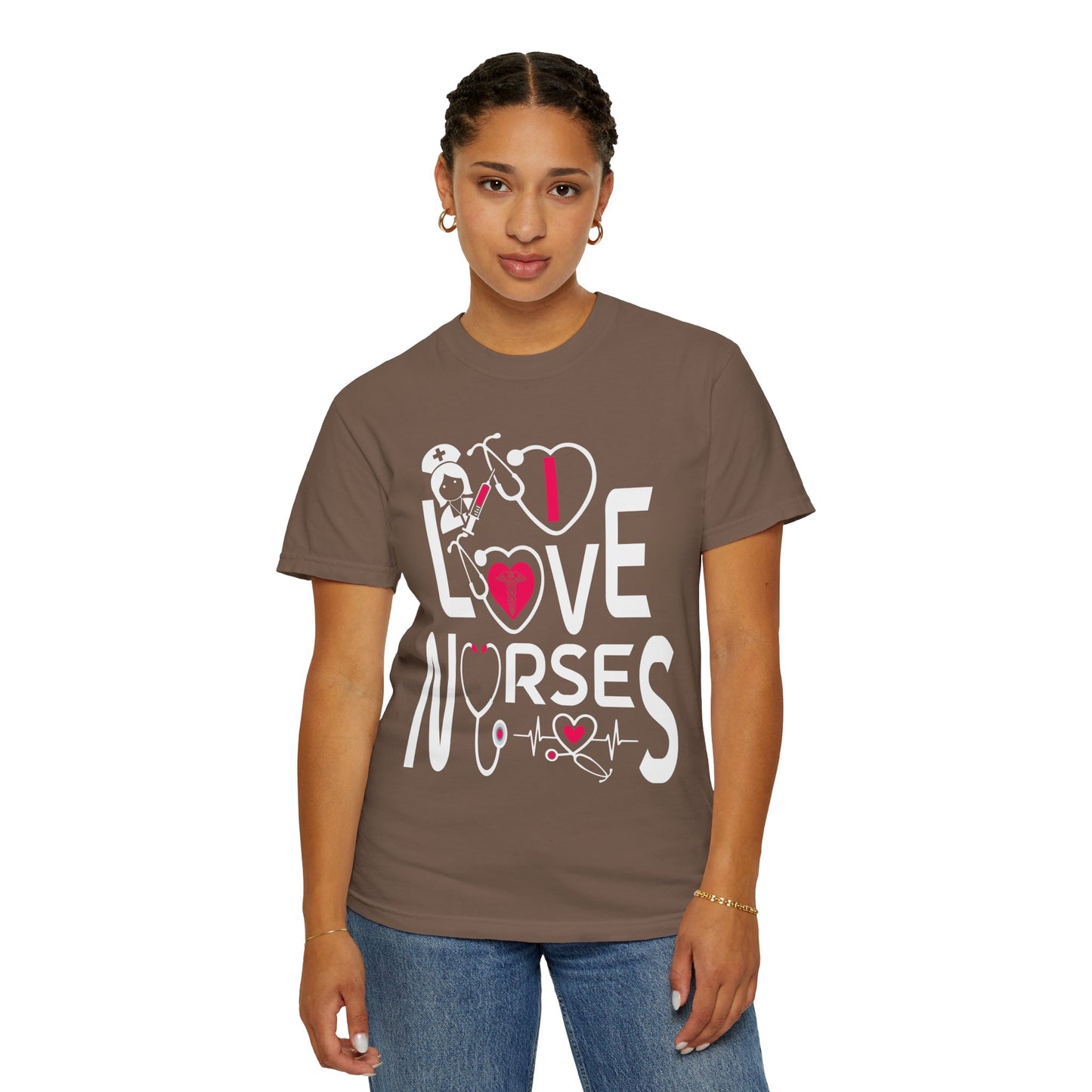 Comfort Colors "I Love Nurses "T-Shirt - Unisex Garment-Dyed Tee for Healthcare Heroes
