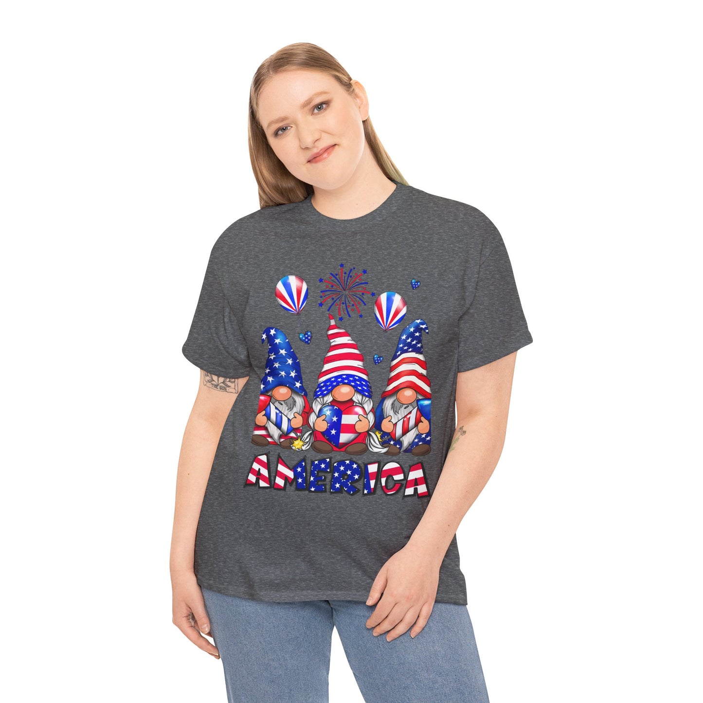 Gildan 5000 Patriotic Gnome Unisex Heavy Cotton Tee for Independence Day Asst. Colors & Sizes