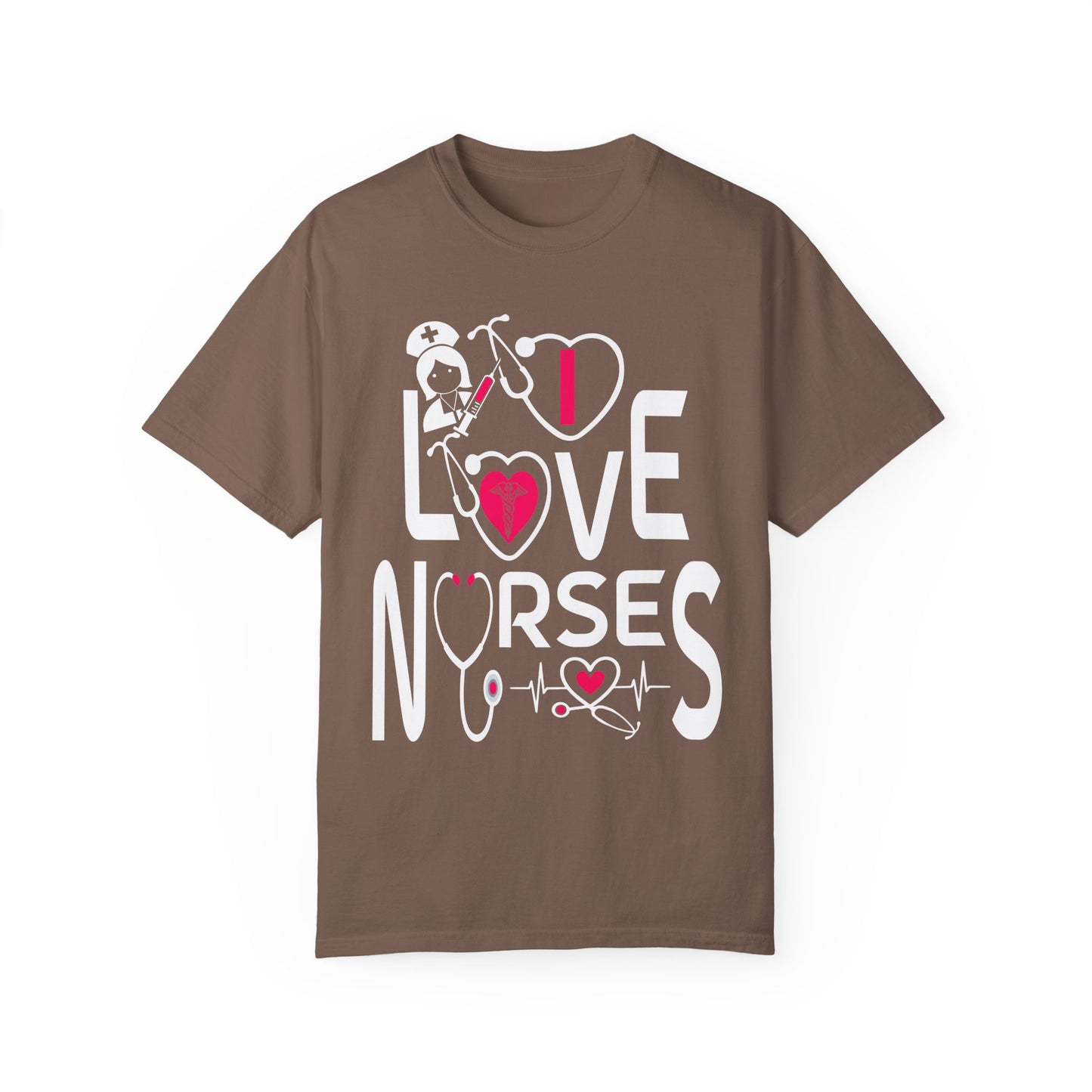 Comfort Colors "I Love Nurses "T-Shirt - Unisex Garment-Dyed Tee for Healthcare Heroes