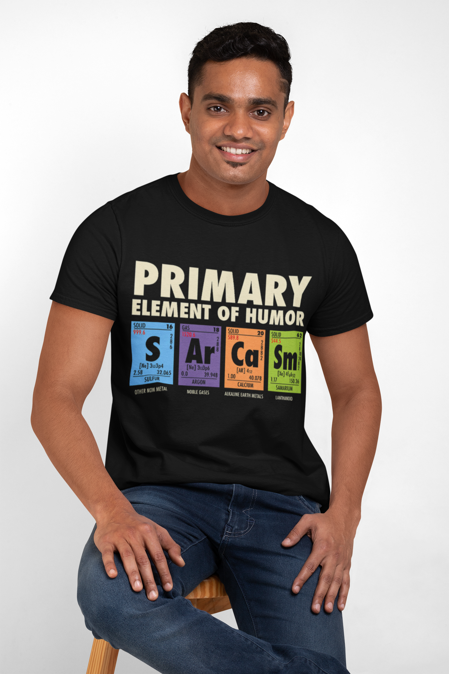 Primary Elements of Humor periodic table T-Shirt | Sarcasm Arrogance Smug