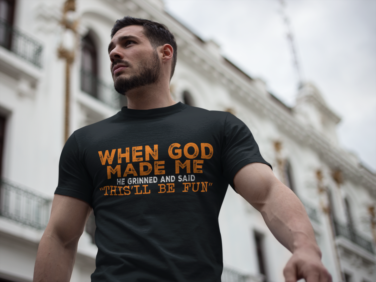 'When God Made Me He Grinned' Graphic Tee — Inspirational Religious Christian T-Shirt