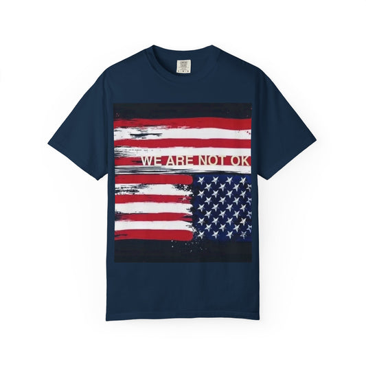 Unisex Garment-Dyed T-shirt with American Flag Design, Casual Wear, Patriotic Shirt, Fourth of July Outfit, Activism Apparel, Everyday Tee