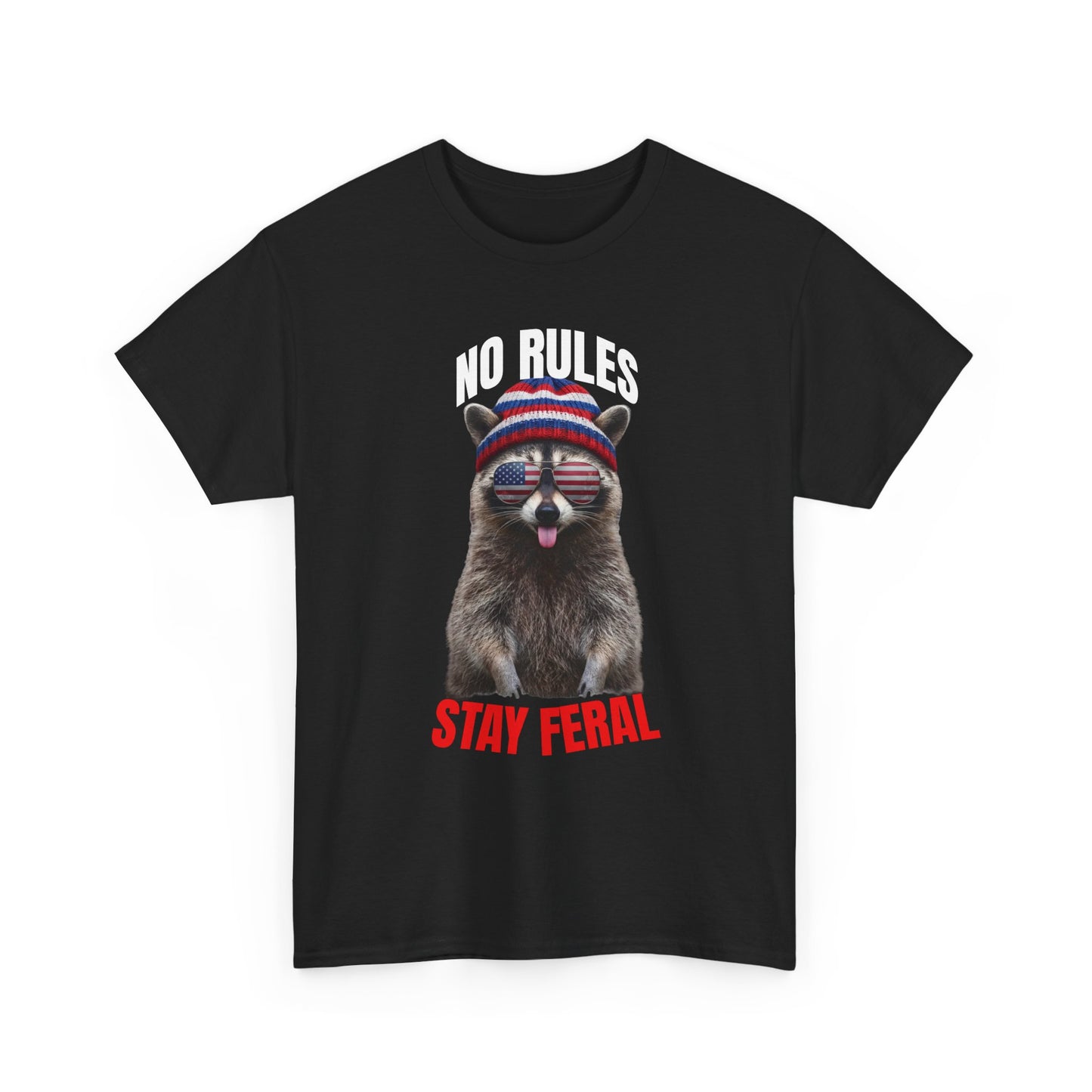No Rules Stay Feral Raccoon T-Shirt – Funny Patriotic Animal Graphic Tee