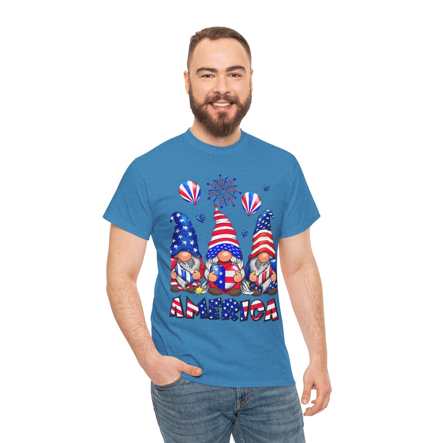 Gildan 5000 Patriotic Gnome Unisex Heavy Cotton Tee for Independence Day Asst. Colors & Sizes