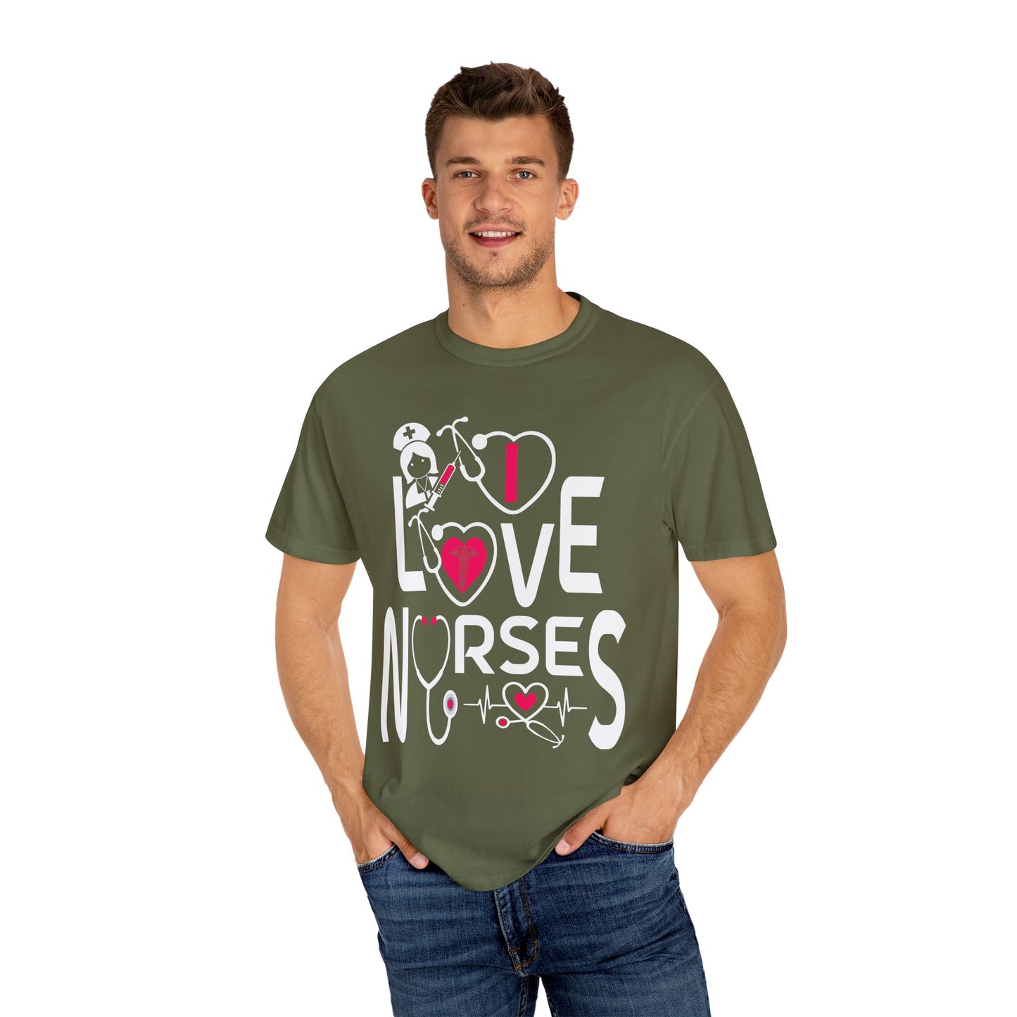 Comfort Colors "I Love Nurses "T-Shirt - Unisex Garment-Dyed Tee for Healthcare Heroes