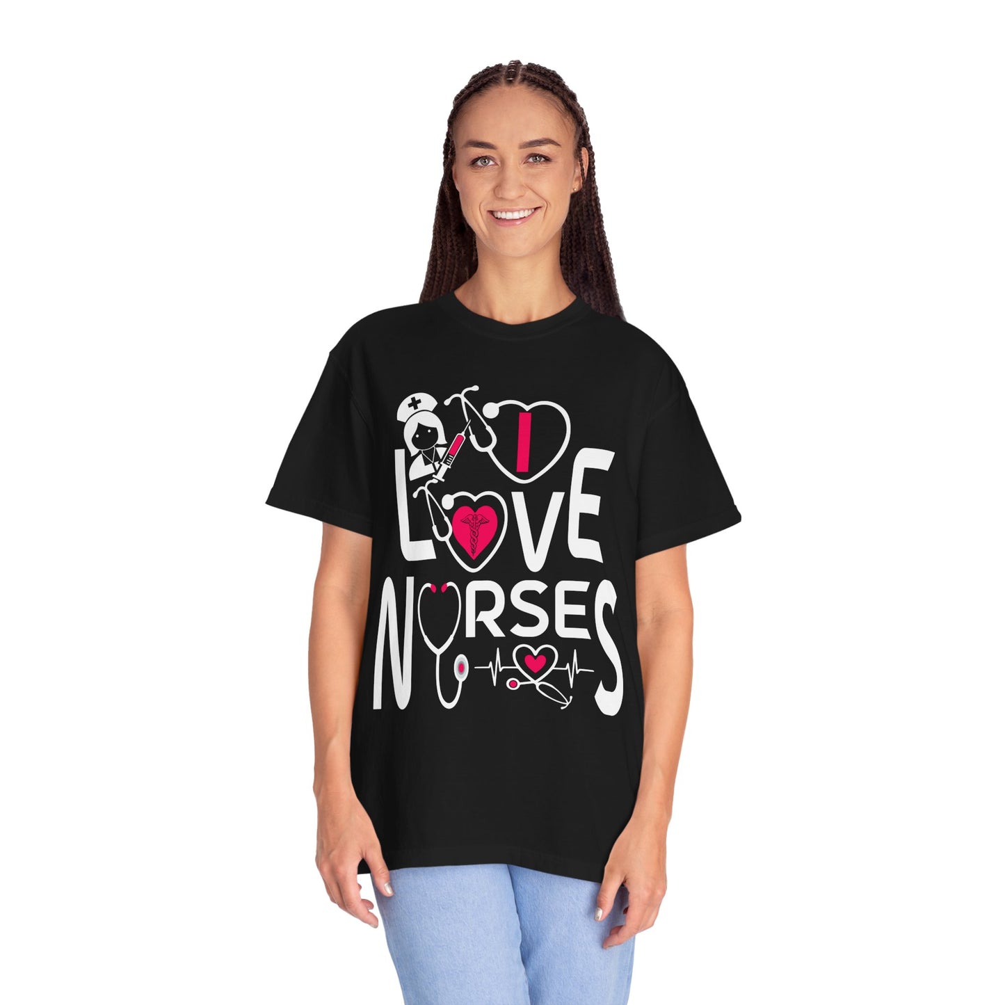 Comfort Colors "I Love Nurses "T-Shirt - Unisex Garment-Dyed Tee for Healthcare Heroes