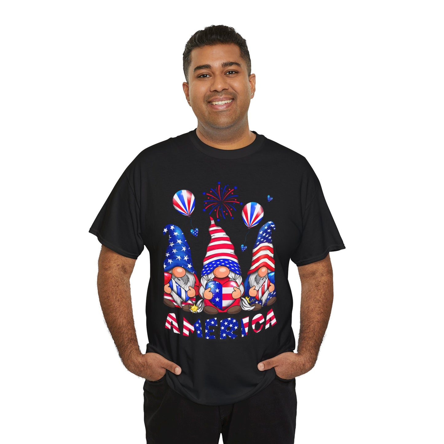 Gildan 5000 Patriotic Gnome Unisex Heavy Cotton Tee for Independence Day Asst. Colors & Sizes