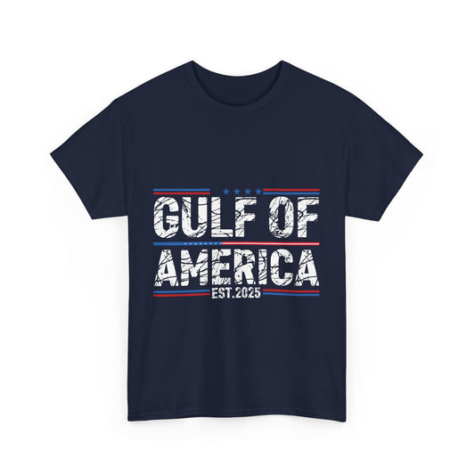 Gildan 5000 Patriotic Unisex Heavy Cotton Tee - Stars and Stripes Design "Gulf of America" Black. Asst. Sizes