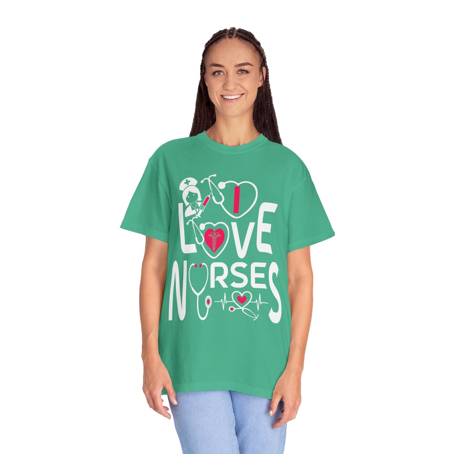 Comfort Colors "I Love Nurses "T-Shirt - Unisex Garment-Dyed Tee for Healthcare Heroes