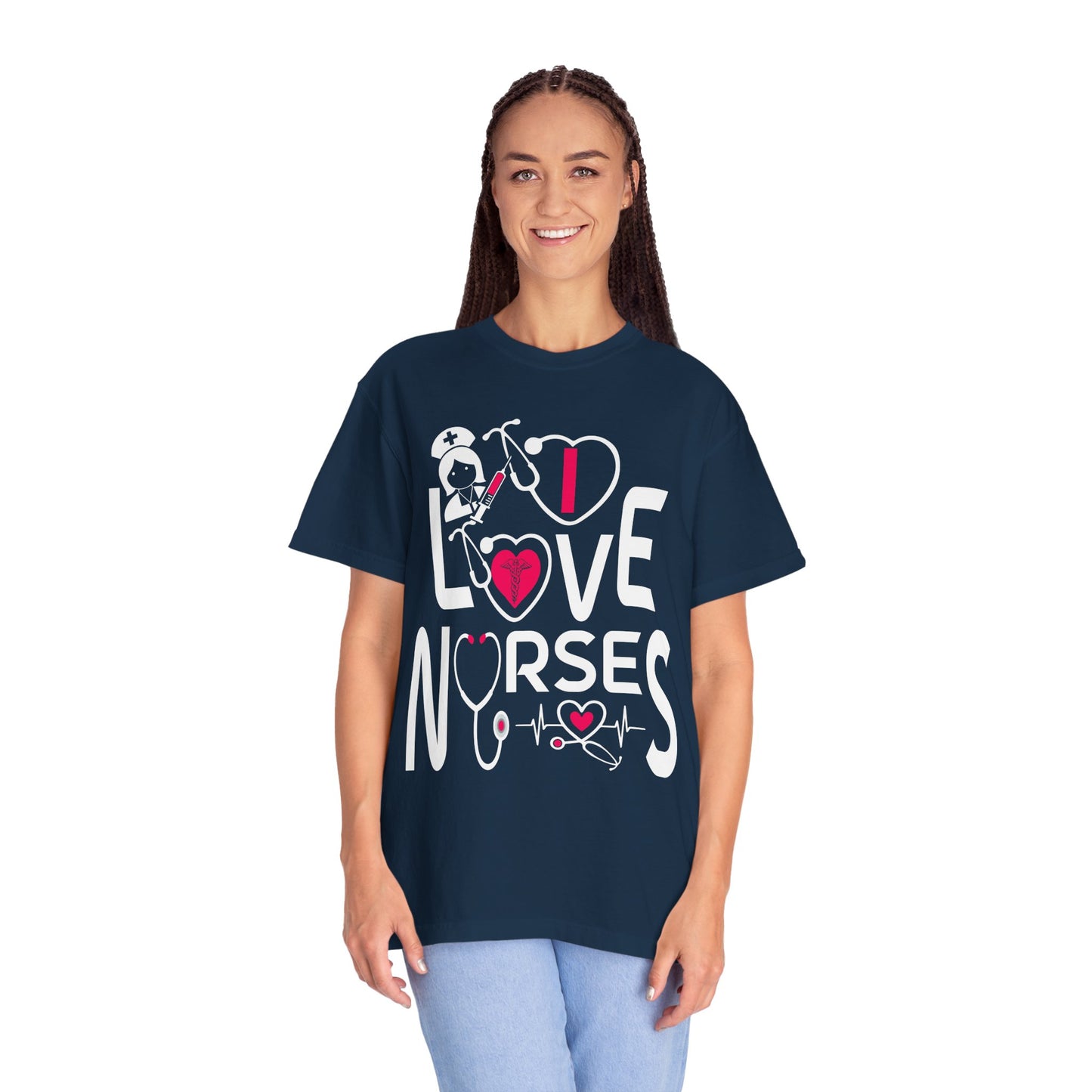 Comfort Colors "I Love Nurses "T-Shirt - Unisex Garment-Dyed Tee for Healthcare Heroes