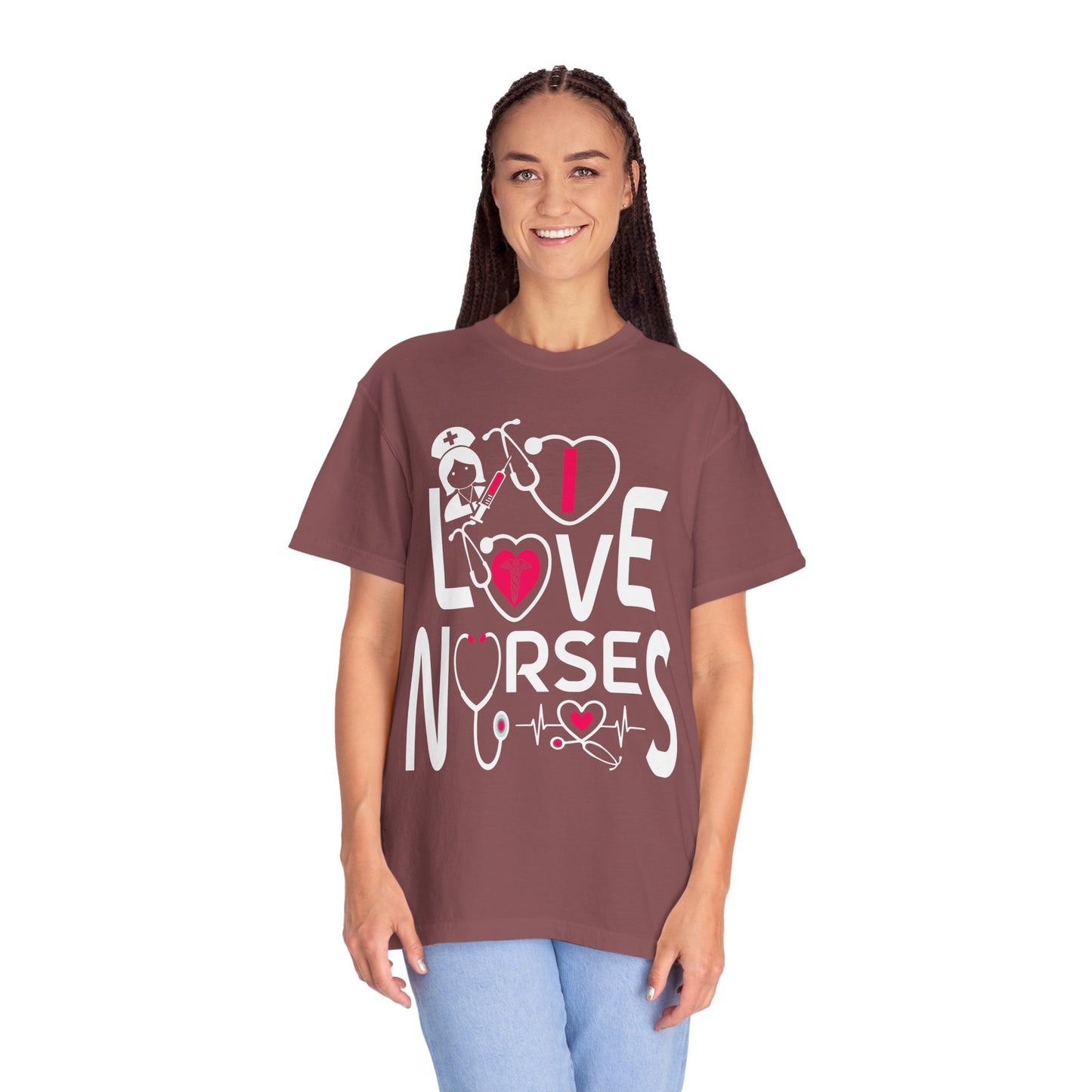 Comfort Colors "I Love Nurses "T-Shirt - Unisex Garment-Dyed Tee for Healthcare Heroes