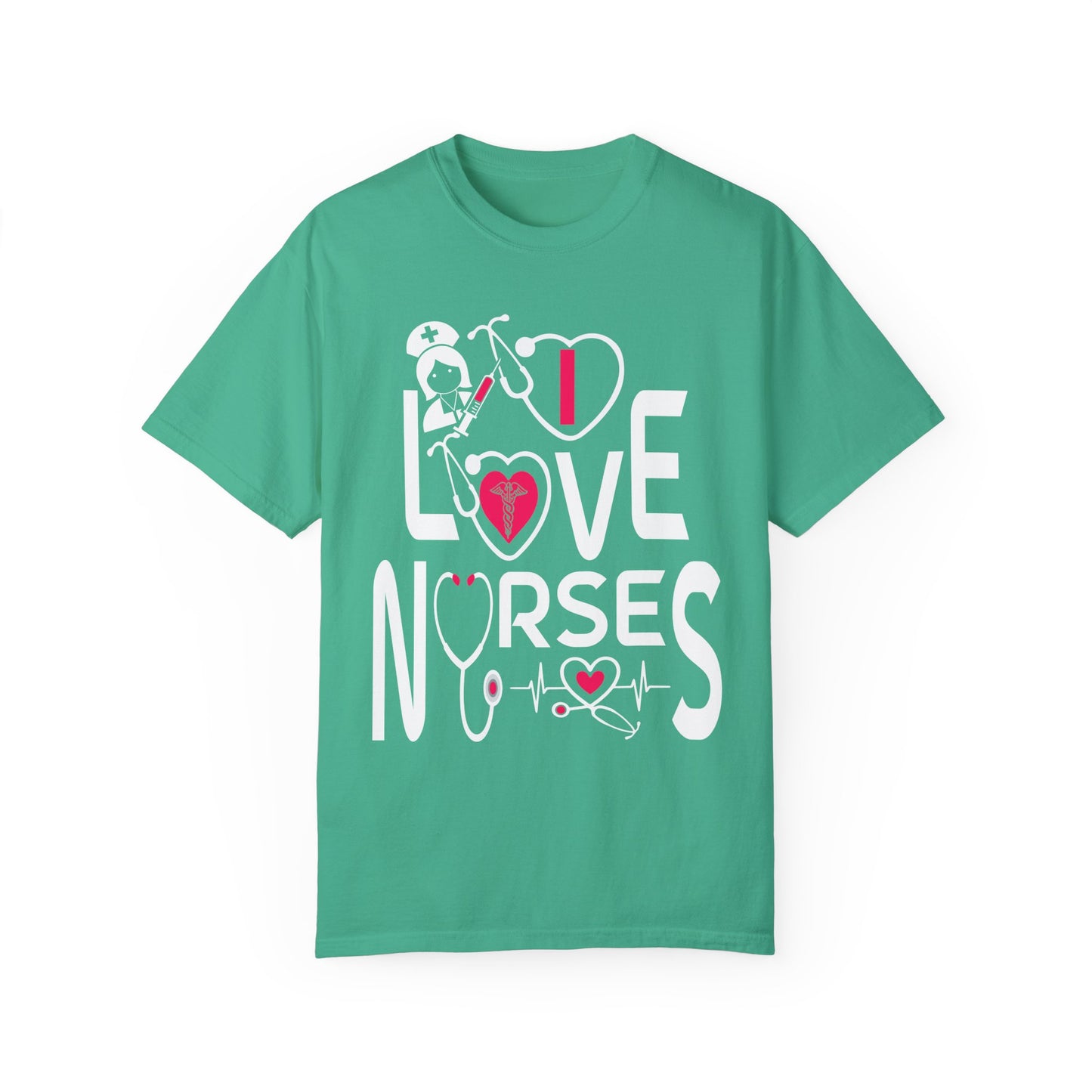 Comfort Colors "I Love Nurses "T-Shirt - Unisex Garment-Dyed Tee for Healthcare Heroes