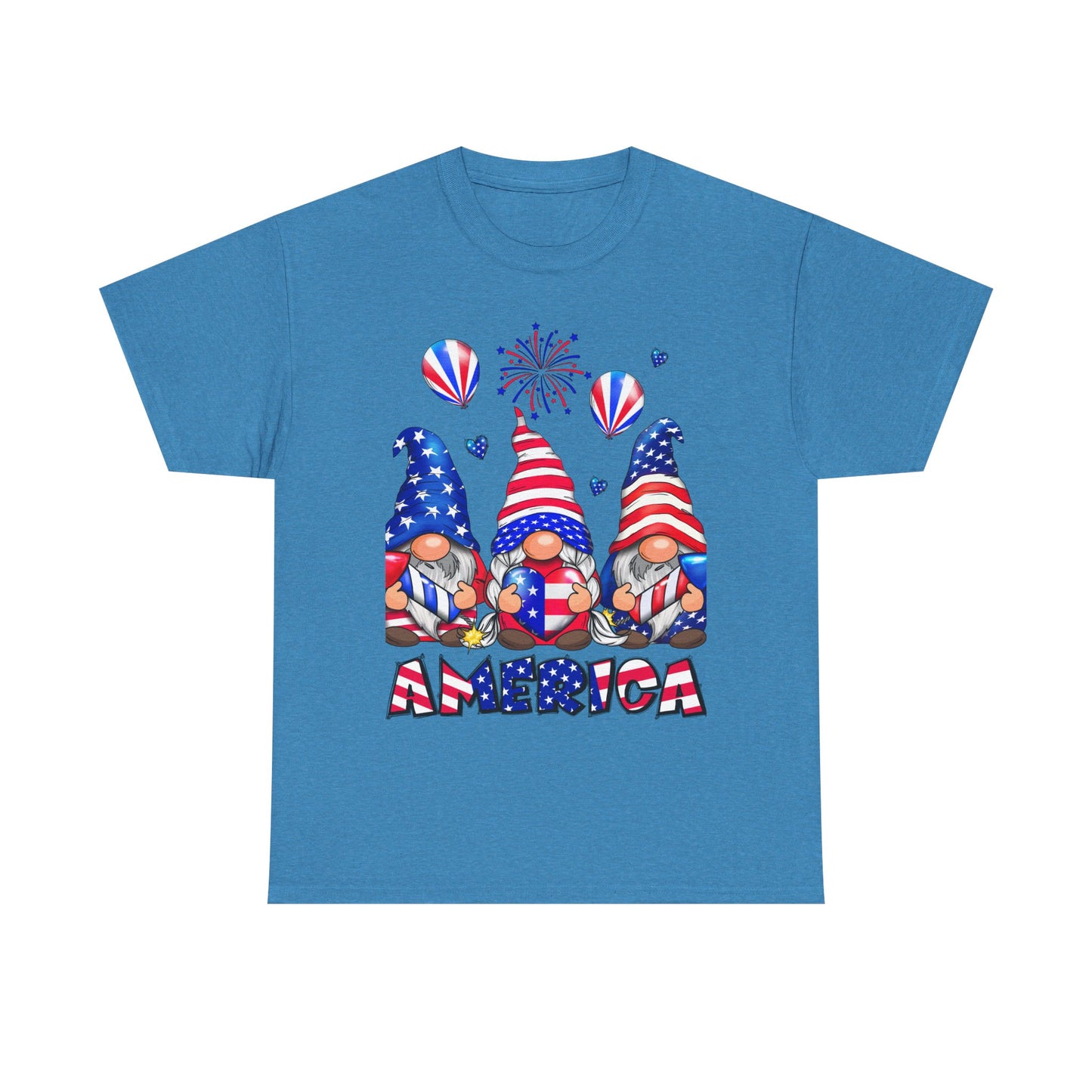 Gildan 5000 Patriotic Gnome Unisex Heavy Cotton Tee for Independence Day Asst. Colors & Sizes